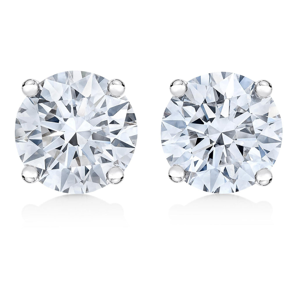 Aretes solitarios clásicos de oro blanco de 14 quilates con diamantes cultivados en laboratorio de 1/2 quilates y 4 puntas, con certificación IGI (color FG, claridad VS1-VS2) - Friggin Jewelry