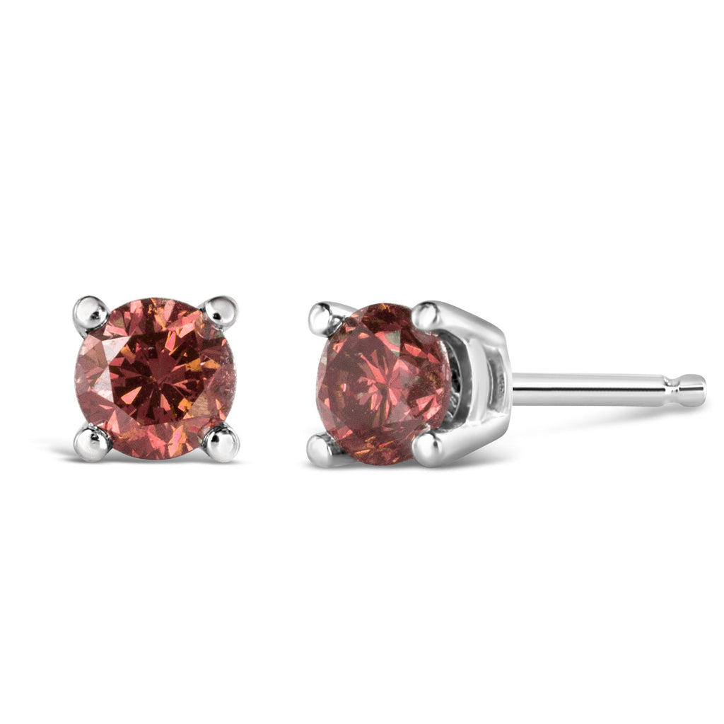 Orecchini a bottone solitario classici a 4 punte con diamanti rosa taglio brillante rotondo da 1/2 carati in oro bianco 10 carati (colore rosa fancy, purezza VVS2-VS1) - Friggin Jewelry