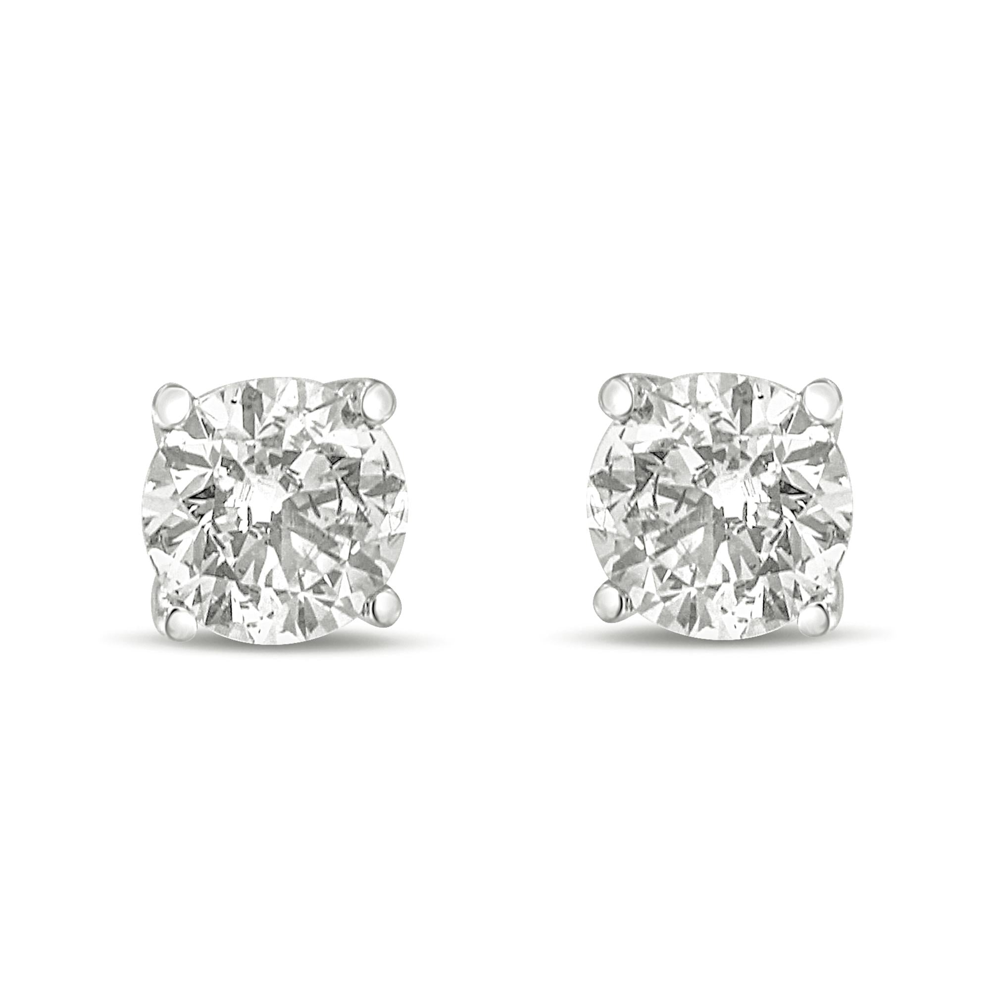 14K Gold 1.0 Carat Round Brilliant Cut Lab Grown Diamond 4-Prong Classic Solitaire Stud Earrings - Friggin Jewelry