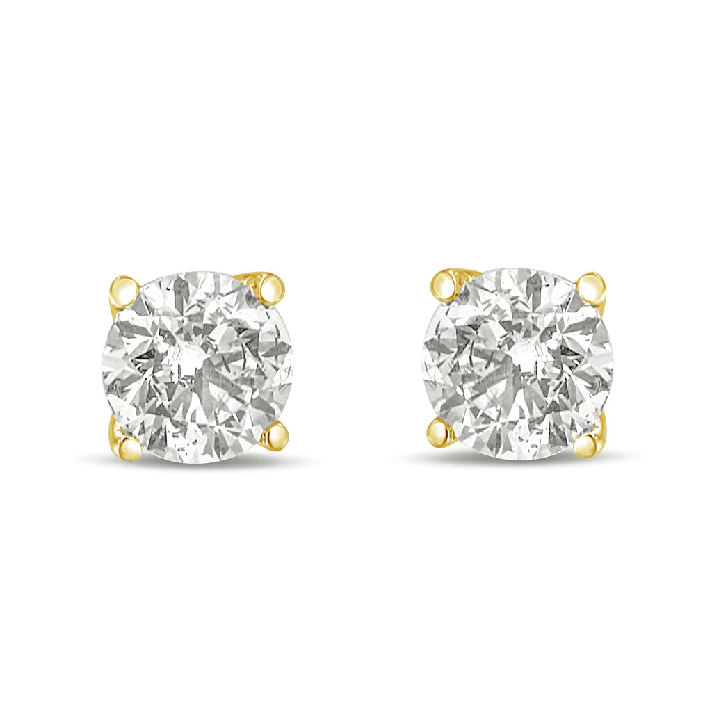 14K Gold 1.0 Carat Round Brilliant Cut Lab Grown Diamond 4-Prong Classic Solitaire Stud Earrings - Friggin Jewelry