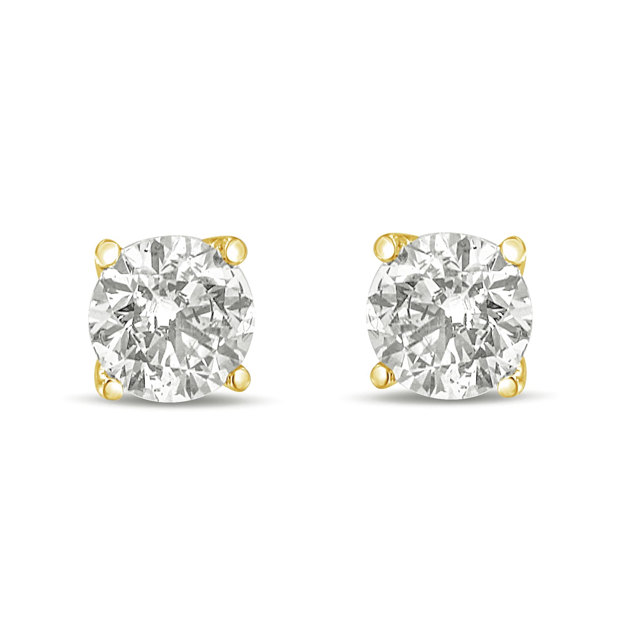 14K Gold 1.0 Carat Round Brilliant Cut Lab Grown Diamond 4-Prong Classic Solitaire Stud Earrings - Friggin Jewelry