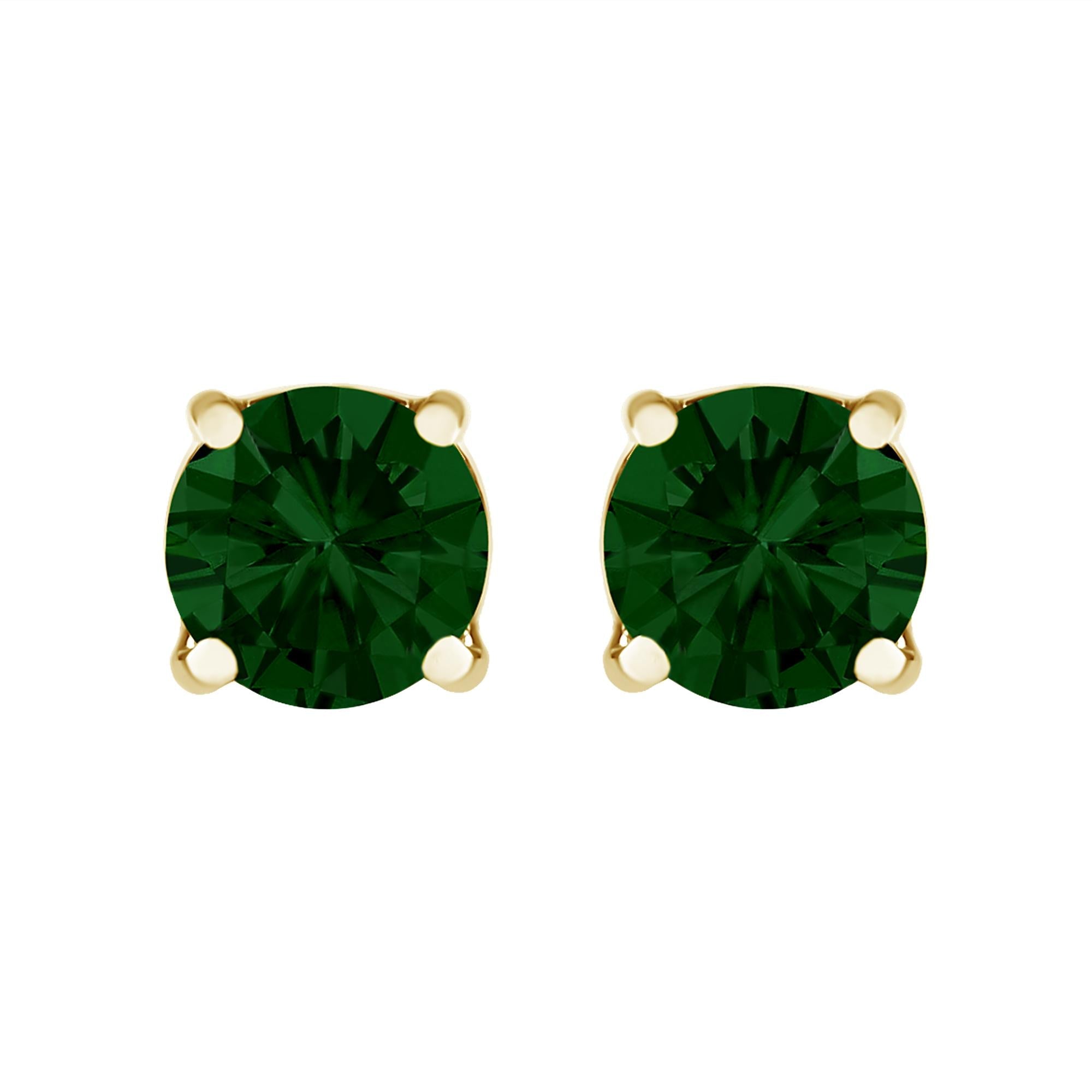 14K Gold Lab Grown Green Diamond Classic Solitaire Stud Earrings - Friggin Jewelry