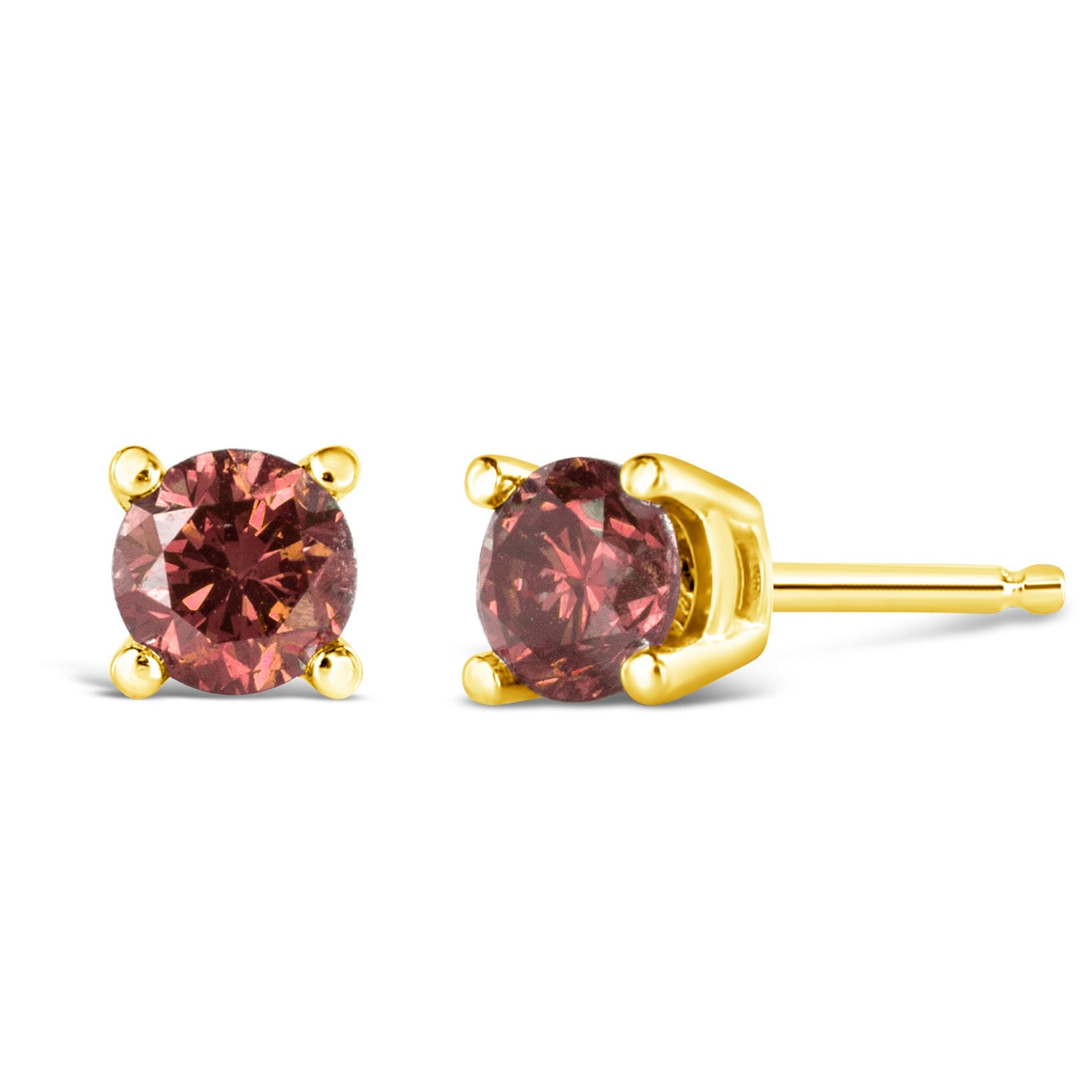 Orecchini classici a 4 punte con diamanti rosa coltivati ​​in laboratorio, taglio brillante rotondo da 1,00 ct, in oro giallo 14 carati (colore rosa, purezza VVS2-VS1) - Friggin Jewelry