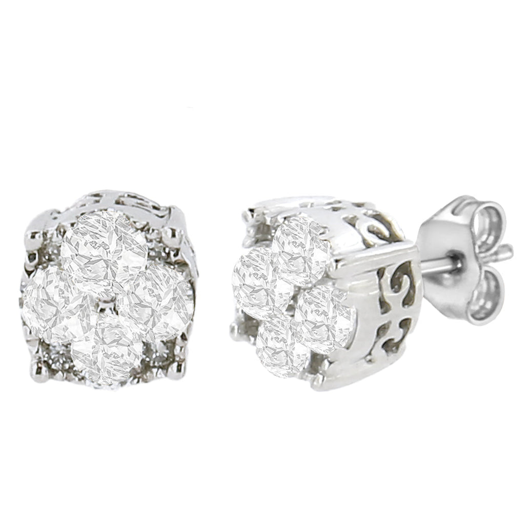 .925 Sterling Silver 1/2 cttw Prong Set Round-Cut Diamond Cluster Stud Earring (I-J Color, I2-I3 Clarity) - Friggin Jewelry