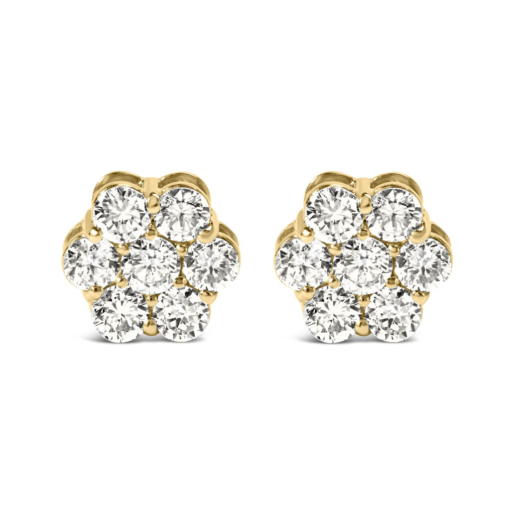14K White Gold 1 1/2 cttw Prong Set Round-Cut Diamond Floral Cluster Stud Earrings (I-J Color, SI1-SI2 Clarity) - Friggin Jewelry Premium