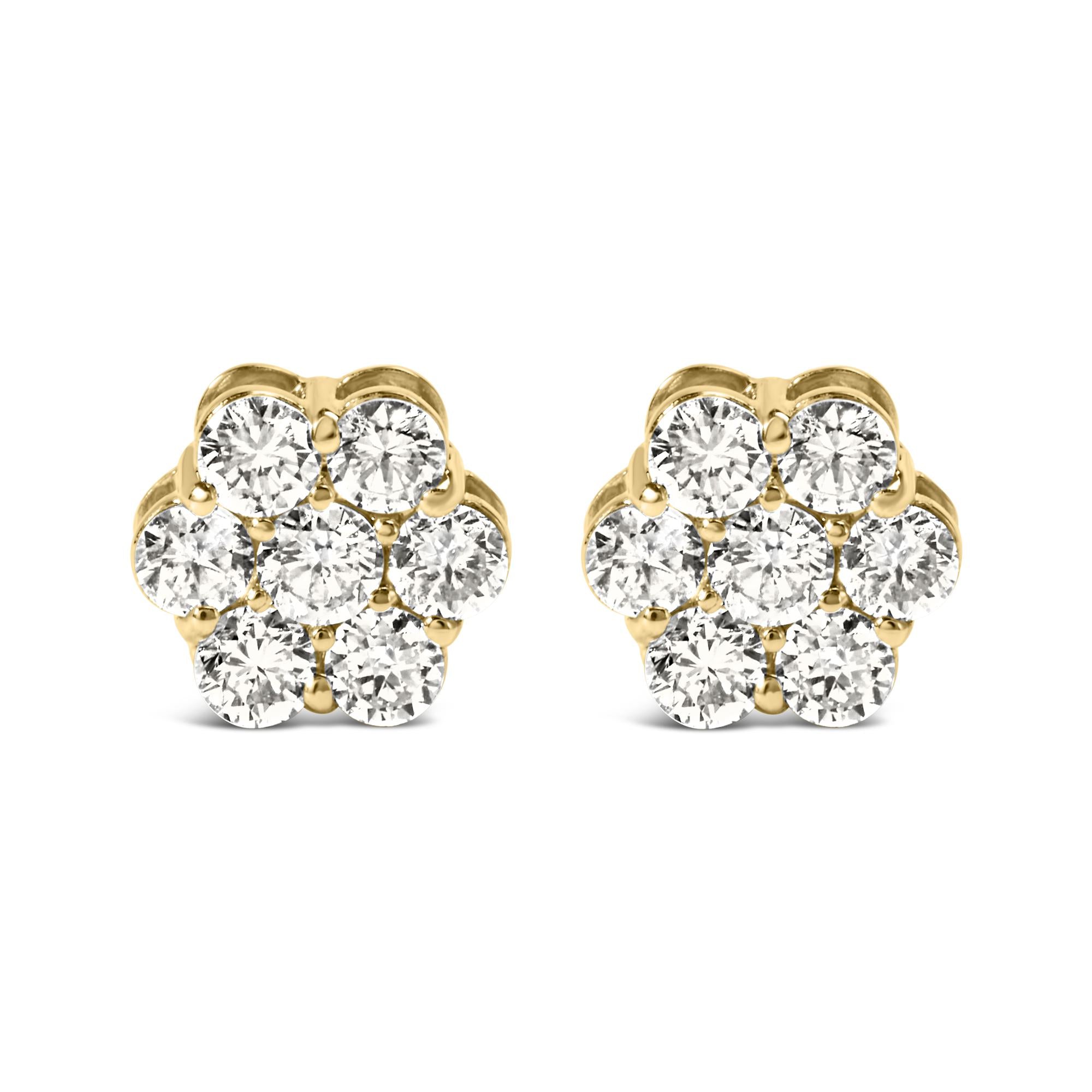 14K White Gold 1 1/2 cttw Prong Set Round-Cut Diamond Floral Cluster Stud Earrings (I-J Color, SI1-SI2 Clarity) - Friggin Jewelry Premium