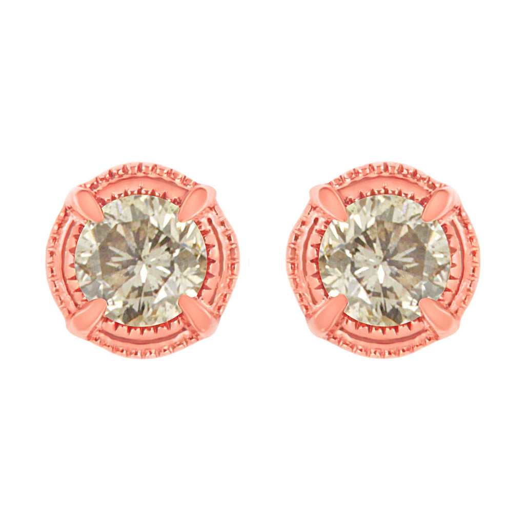 .925 Sterling Silver Round Brilliant Cut Diamond Solitaire Milgrain Stud Earrings - Friggin Jewelry