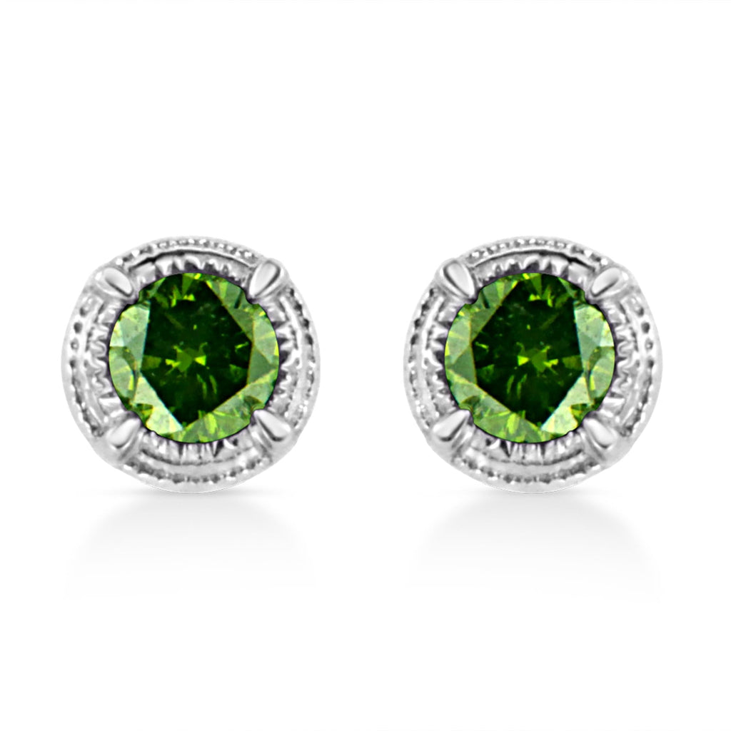 Orecchini a bottone Milgrain moderni a 4 punte con diamanti colorati trattati in argento sterling 925 - Friggin Jewelry