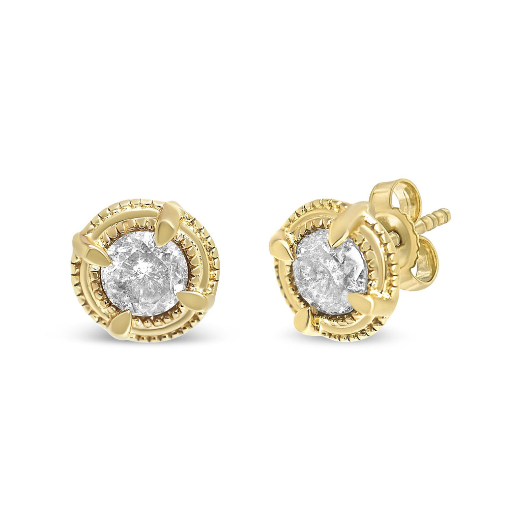 .925 Sterling Silver Round Brilliant Cut Diamond Solitaire Milgrain Stud Earrings - Friggin Jewelry