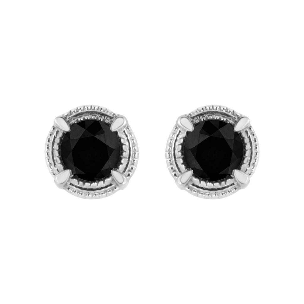Orecchini a bottone Milgrain moderni a 4 punte con diamanti colorati trattati in argento sterling 925 - Friggin Jewelry