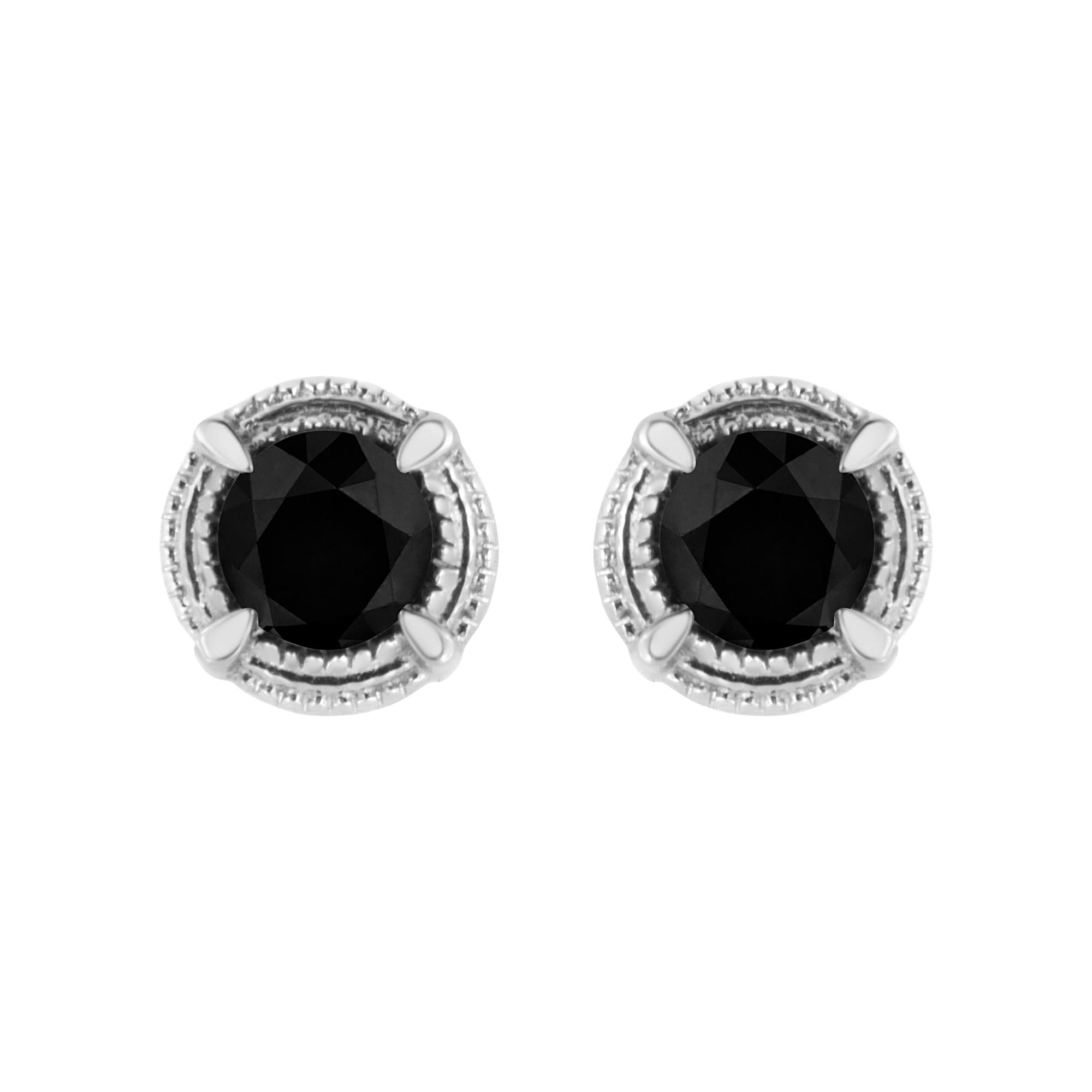 Orecchini a bottone Milgrain moderni a 4 punte con diamanti colorati trattati in argento sterling 925 - Friggin Jewelry