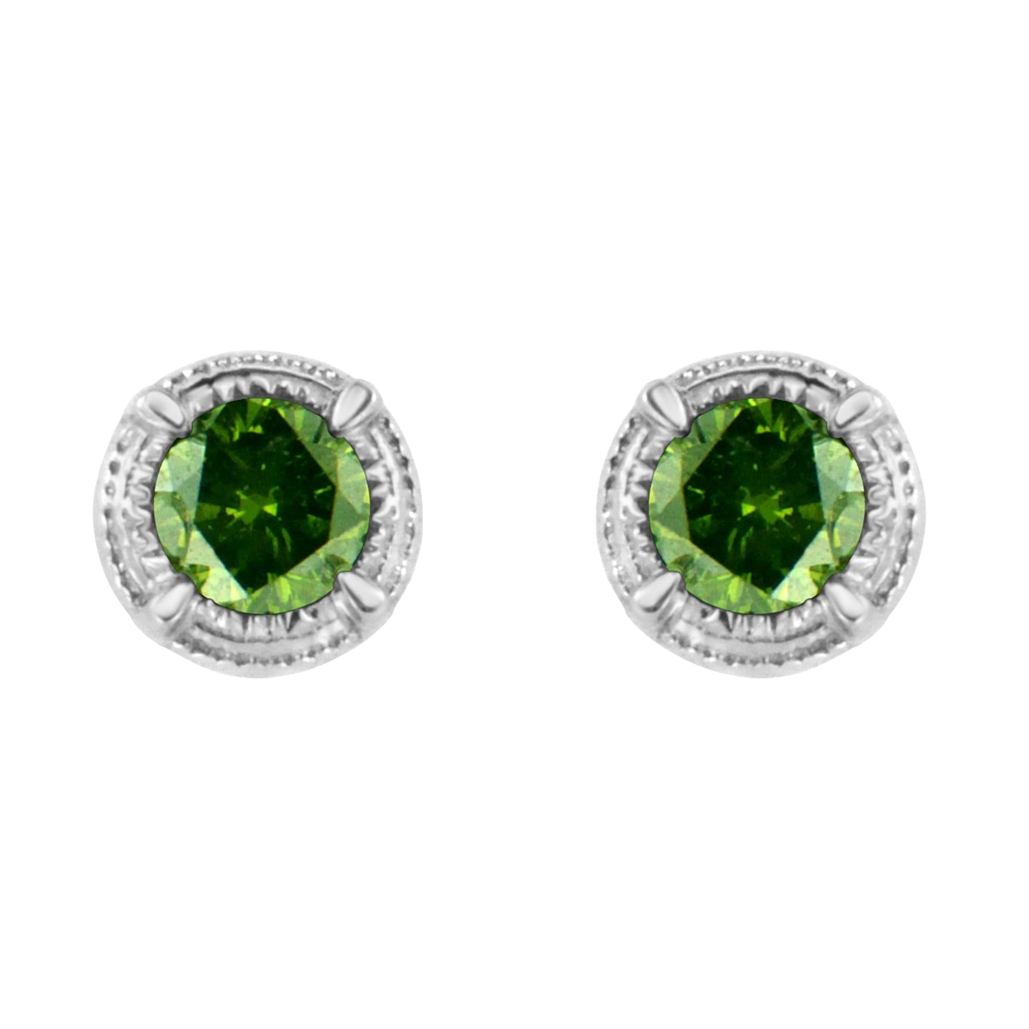 Orecchini a bottone Milgrain moderni a 4 punte con diamanti colorati trattati in argento sterling 925 - Friggin Jewelry
