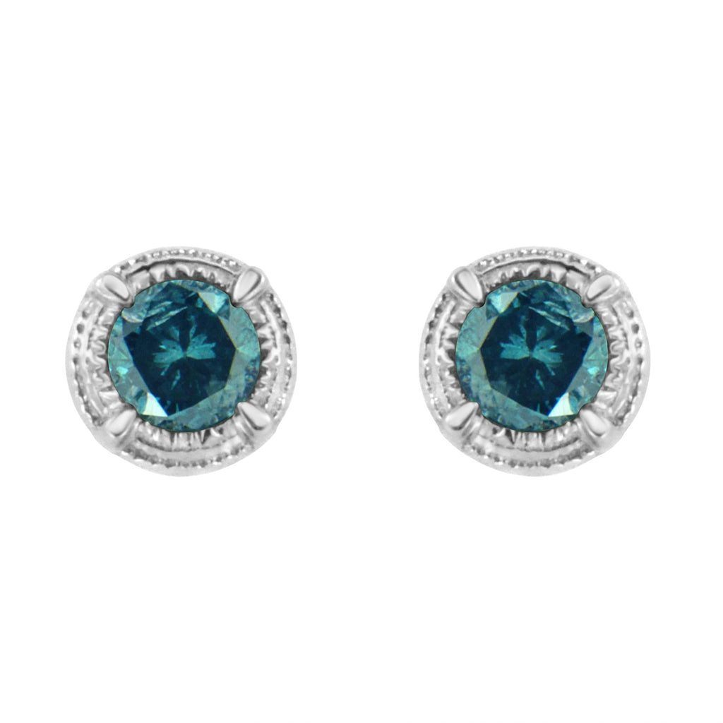 Orecchini a bottone Milgrain moderni a 4 punte con diamanti colorati trattati in argento sterling 925 - Friggin Jewelry