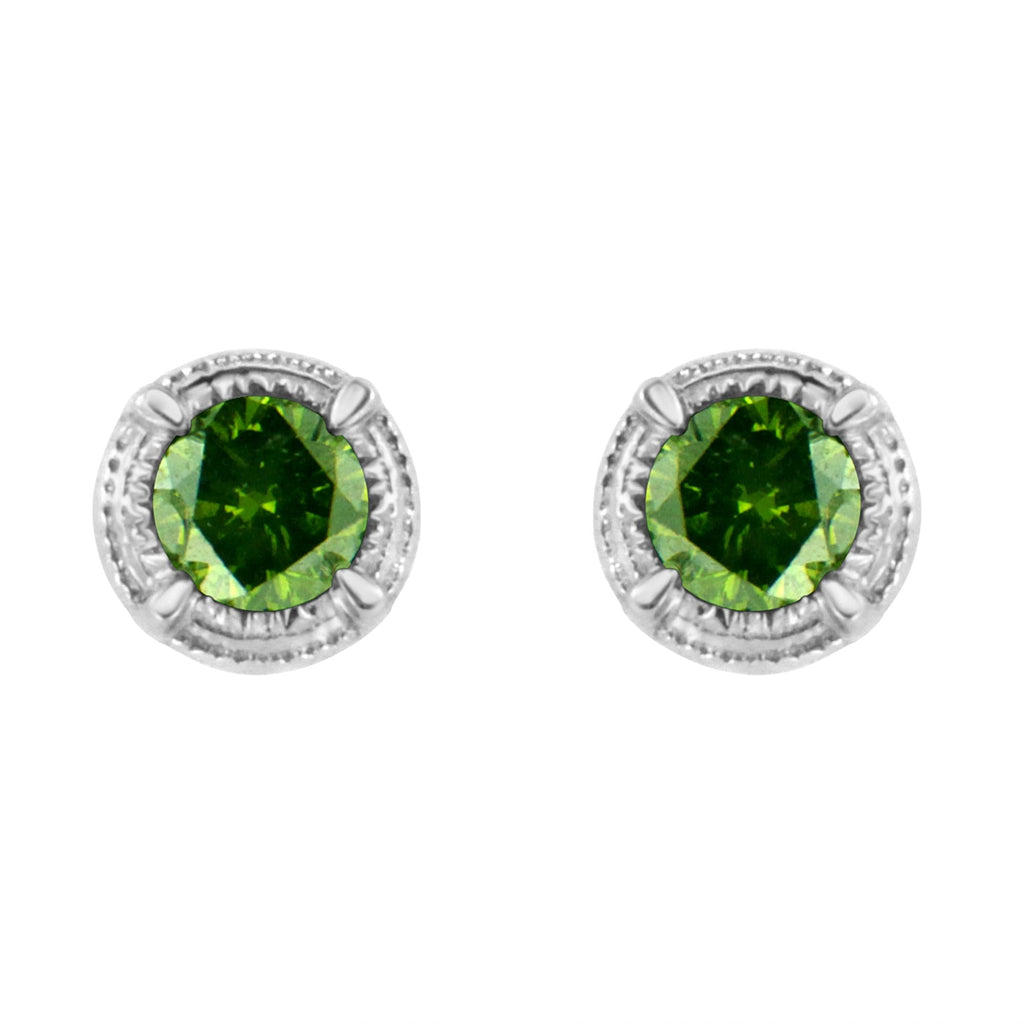 Orecchini a bottone Milgrain moderni a 4 punte con diamanti colorati trattati in argento sterling 925 - Friggin Jewelry