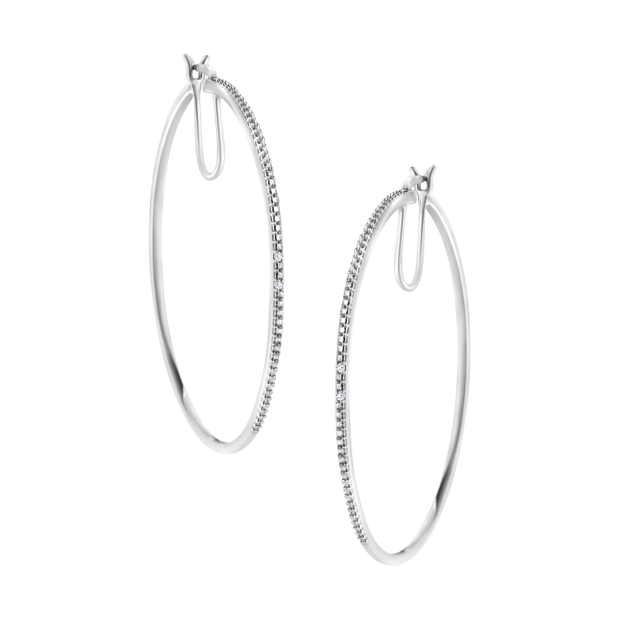 Orecchini a cerchio di medie dimensioni con diamanti in argento sterling 925 (colore IJ, purezza I2-I3) - Friggin Jewelry