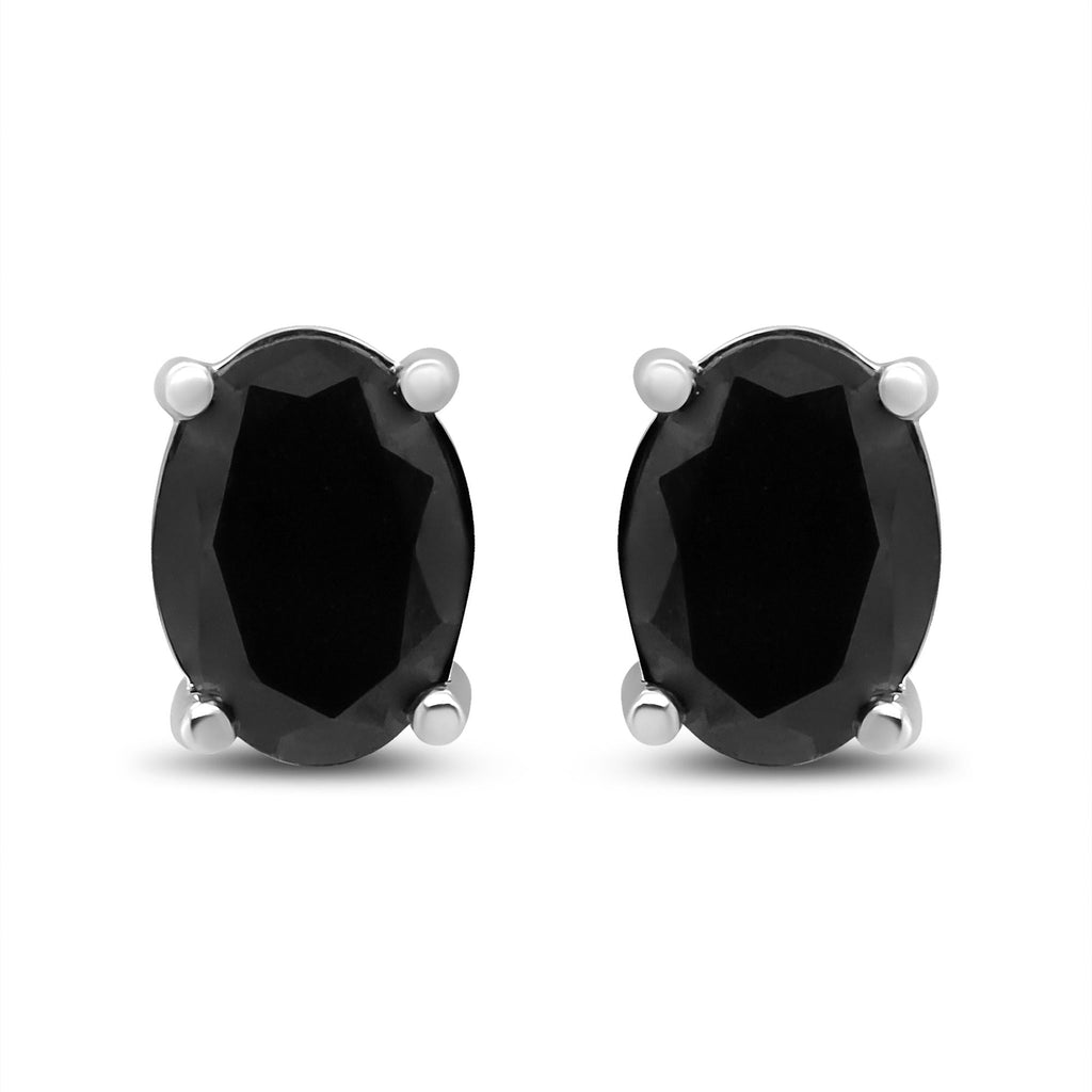 .925 Sterling Silver Prong Set Treated Black Oval Diamond Stud Earring (Black Color, I2-I3 Clarity) - Friggin Jewelry