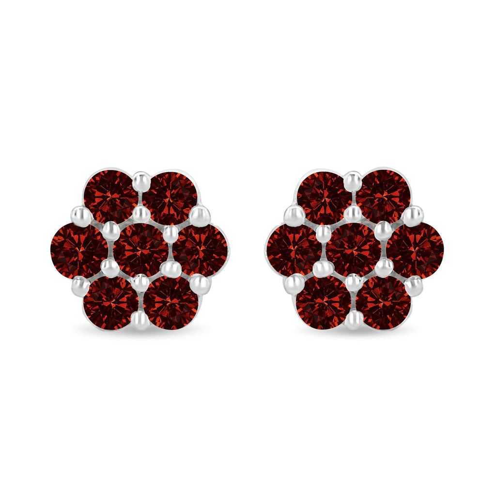 14K White Gold 1.0 Cttw Treated Red Diamond Prong Set 7 Stone Floral Stud Earrings (Treated Red Color, SI2-I1 Clarity) - Friggin Jewelry