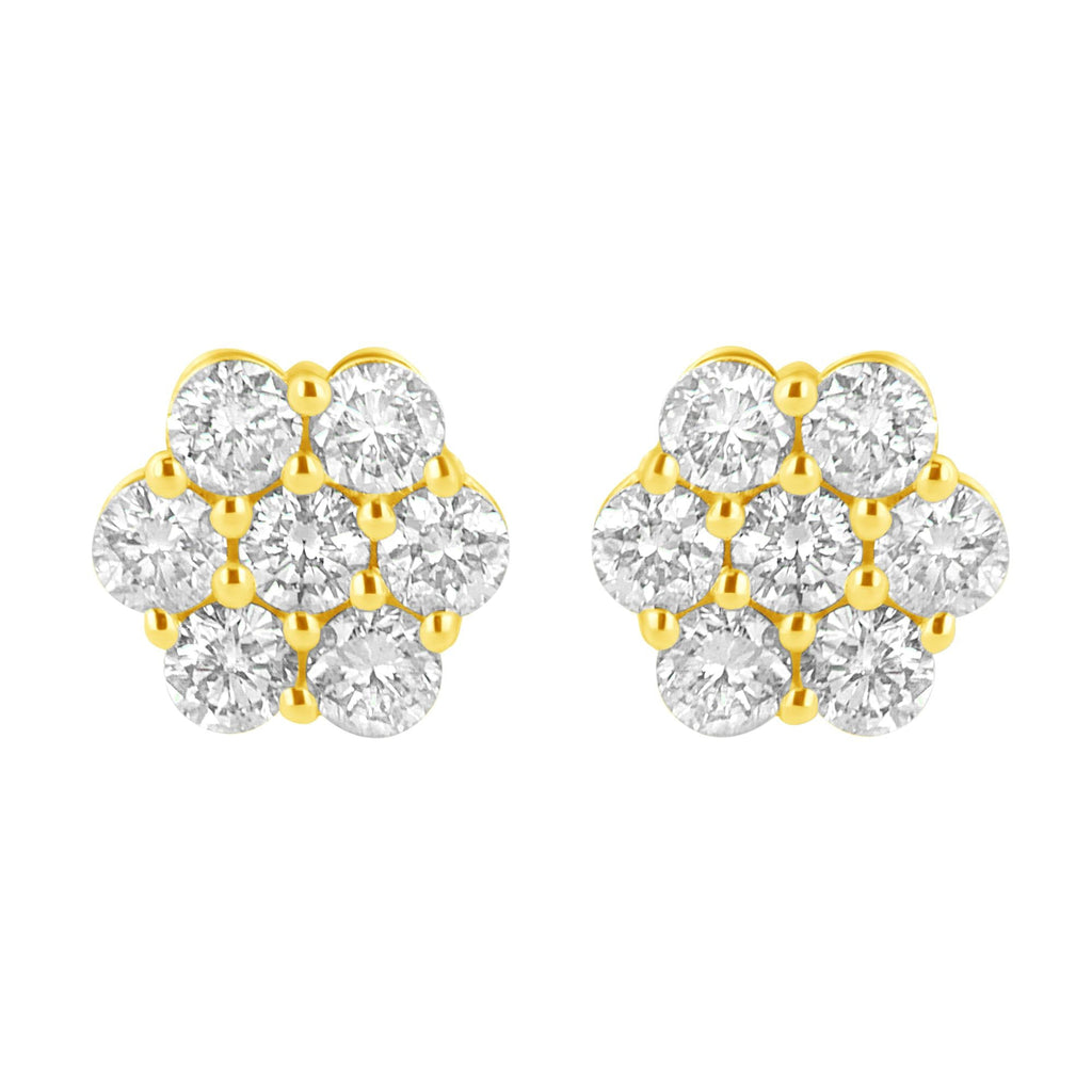 Pendiente de flor de diamantes de 1,0 ct en oro amarillo de 14 quilates (color JK, claridad I1-I2) - Friggin Jewelry