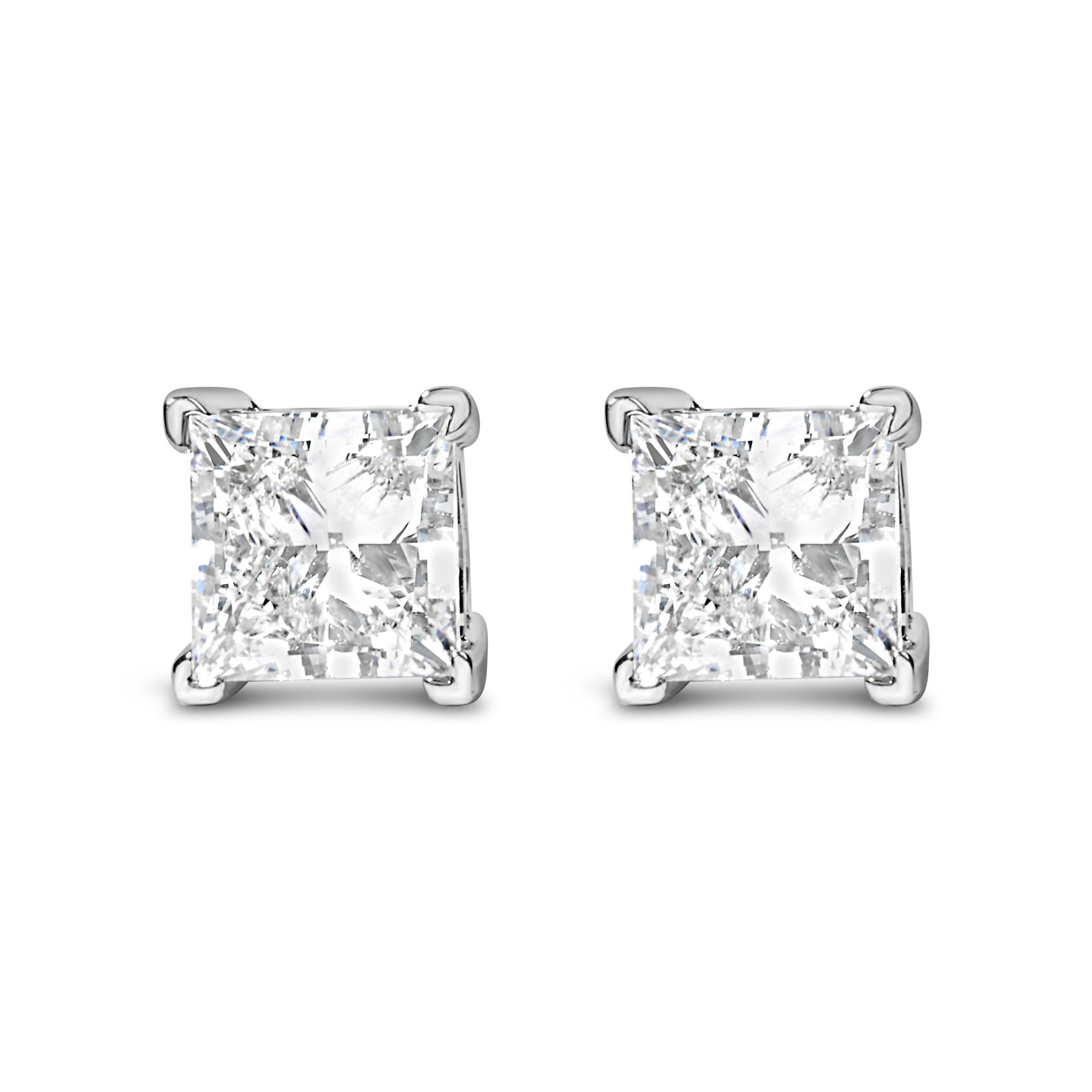 14K White Gold Princess Cut Lab-Grown Diamond Solitaire Stud Earrings (F-G Color, VS2-SI1 Clarity) - Friggin Jewelry