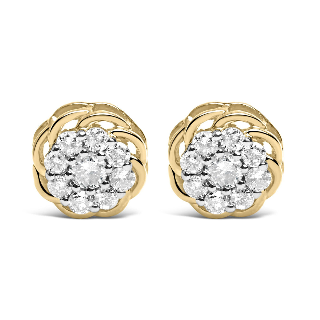 Aretes de plata de ley 925 bañados en oro amarillo de 10 quilates con diamantes de 1/2 quilates (color JK, claridad I2-I3) - Friggin Jewelry