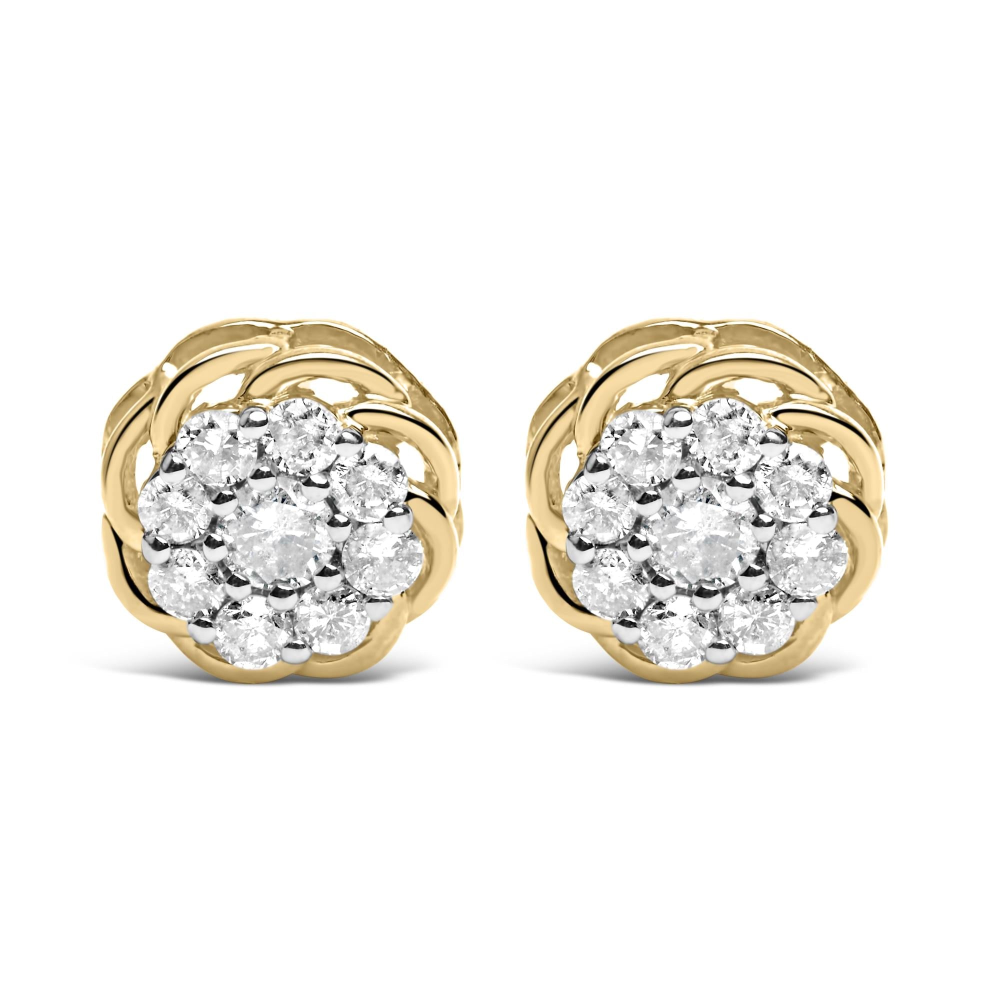 Aretes de plata de ley 925 bañados en oro amarillo de 10 quilates con diamantes de 1/2 quilates (color JK, claridad I2-I3) - Friggin Jewelry