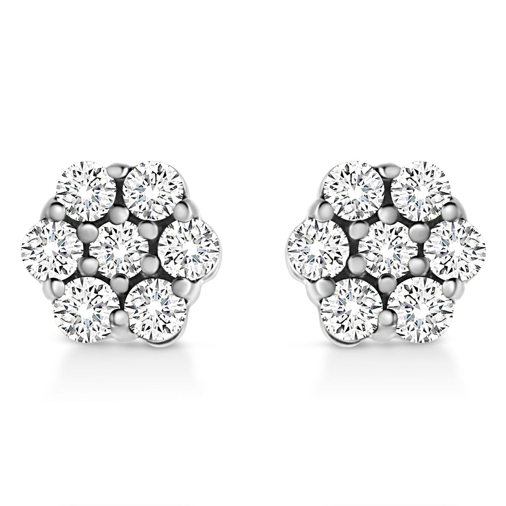 .925 Sterling Silver Lab Grown Brilliant Round Cut Diamond Floral Cluster Stud Earrings (G-H Color, VS2-SI1 Clarity) - Friggin Jewelry
