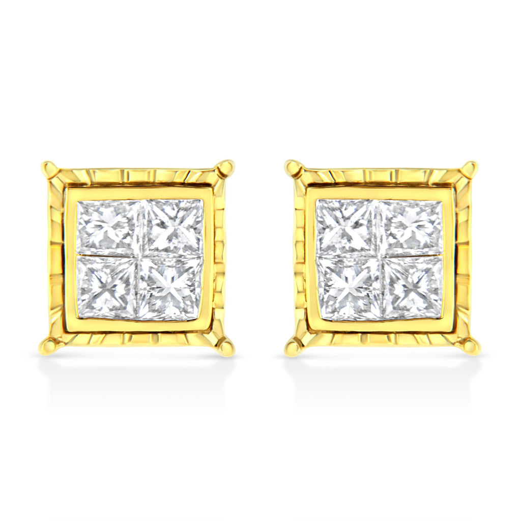 Aretes de oro blanco de 14 quilates con diamantes solitarios de talla redonda brillante, cultivados en laboratorio, de 1/2 quilates, engastados en 4 puntas (color EF, claridad VVS2-VS1) - Friggin Jewelry