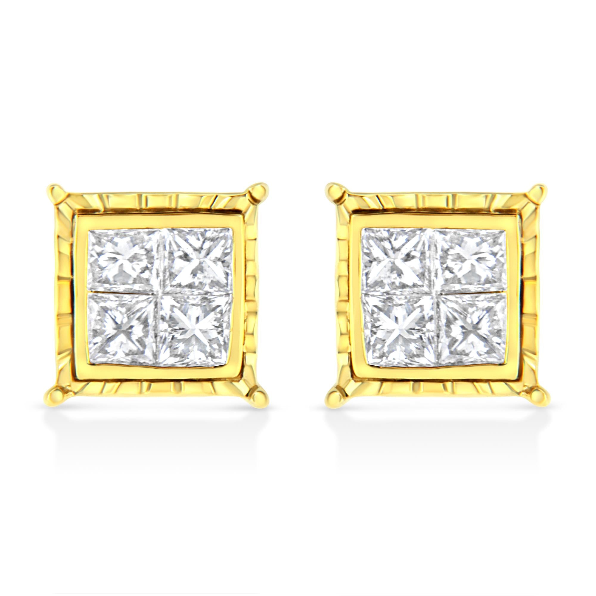 Aretes de oro blanco de 14 quilates con diamantes solitarios de talla redonda brillante, cultivados en laboratorio, de 1/2 quilates, engastados en 4 puntas (color EF, claridad VVS2-VS1) - Friggin Jewelry