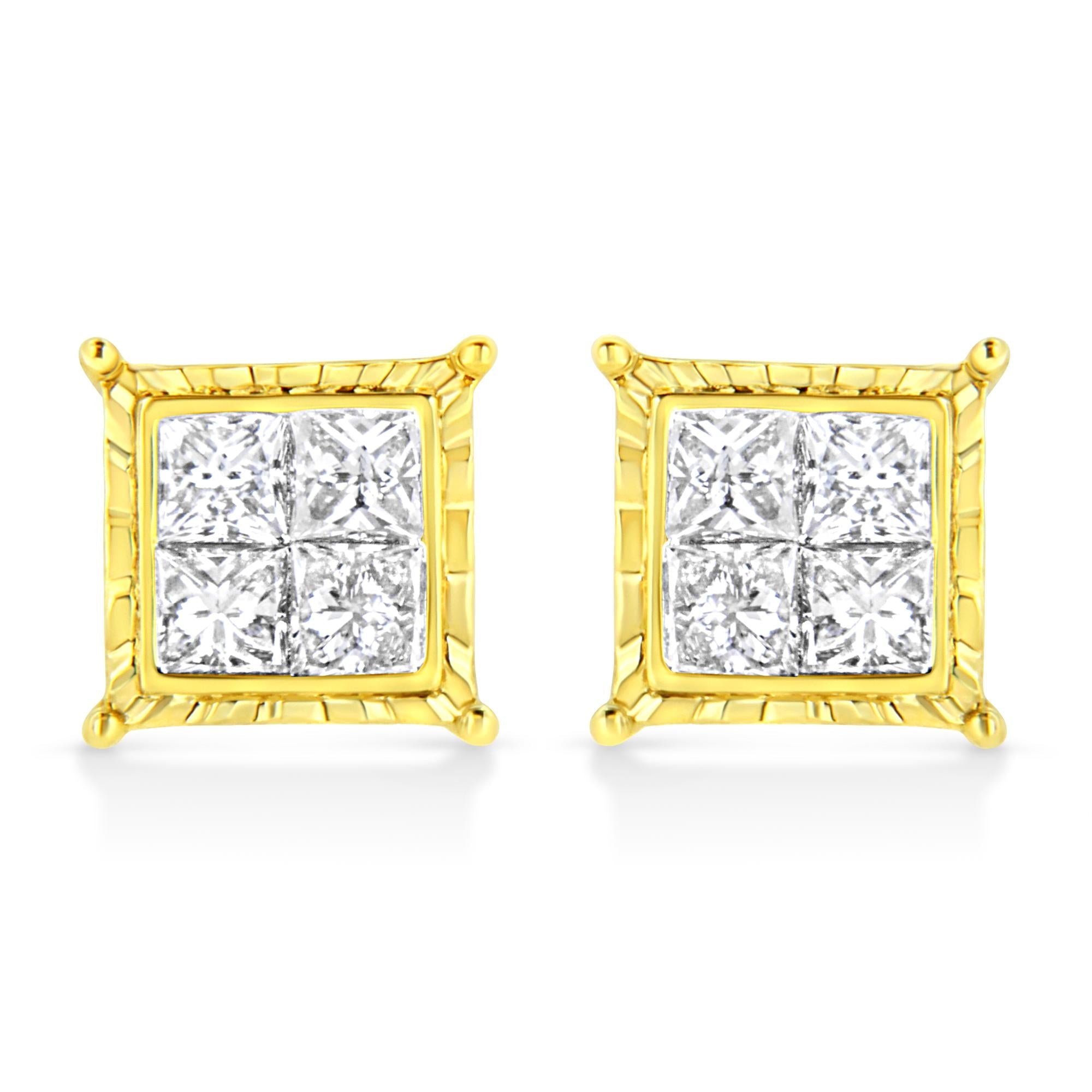 Aretes de oro blanco de 14 quilates con diamantes solitarios de talla redonda brillante, cultivados en laboratorio, de 1/2 quilates, engastados en 4 puntas (color EF, claridad VVS2-VS1) - Friggin Jewelry