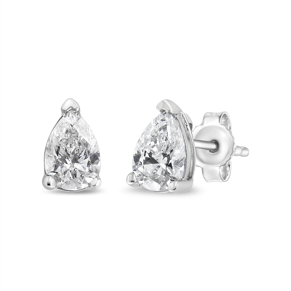 14K White Gold Pear Shape Solitaire Lab Grown Diamond Stud Earrings (F-G Color, VS2-SI1 Clarity) - Friggin Jewelry