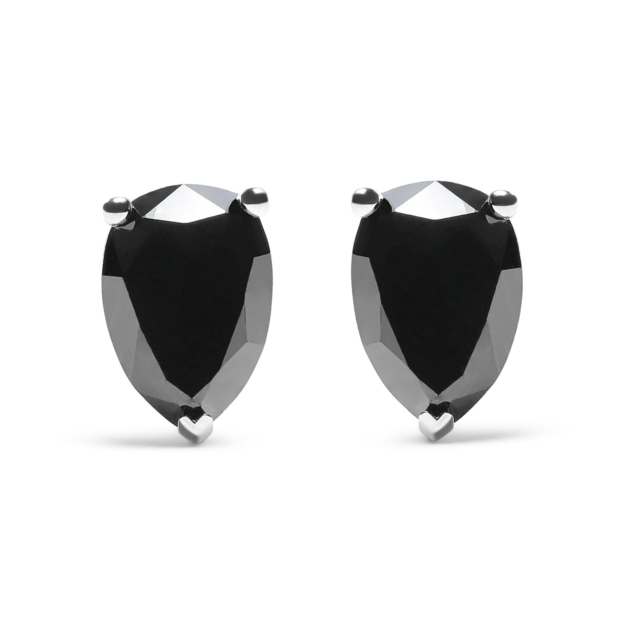 Aretes de oro blanco de 14 quilates con solitario de diamante negro en forma de pera de 3 puntas (color negro, claridad VS2-SI1) - Friggin Jewelry