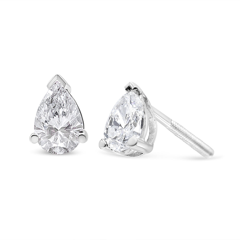 14K White Gold Pear Shape Solitaire Lab Grown Diamond Stud Earrings (F-G Color, VS2-SI1 Clarity) - Friggin Jewelry