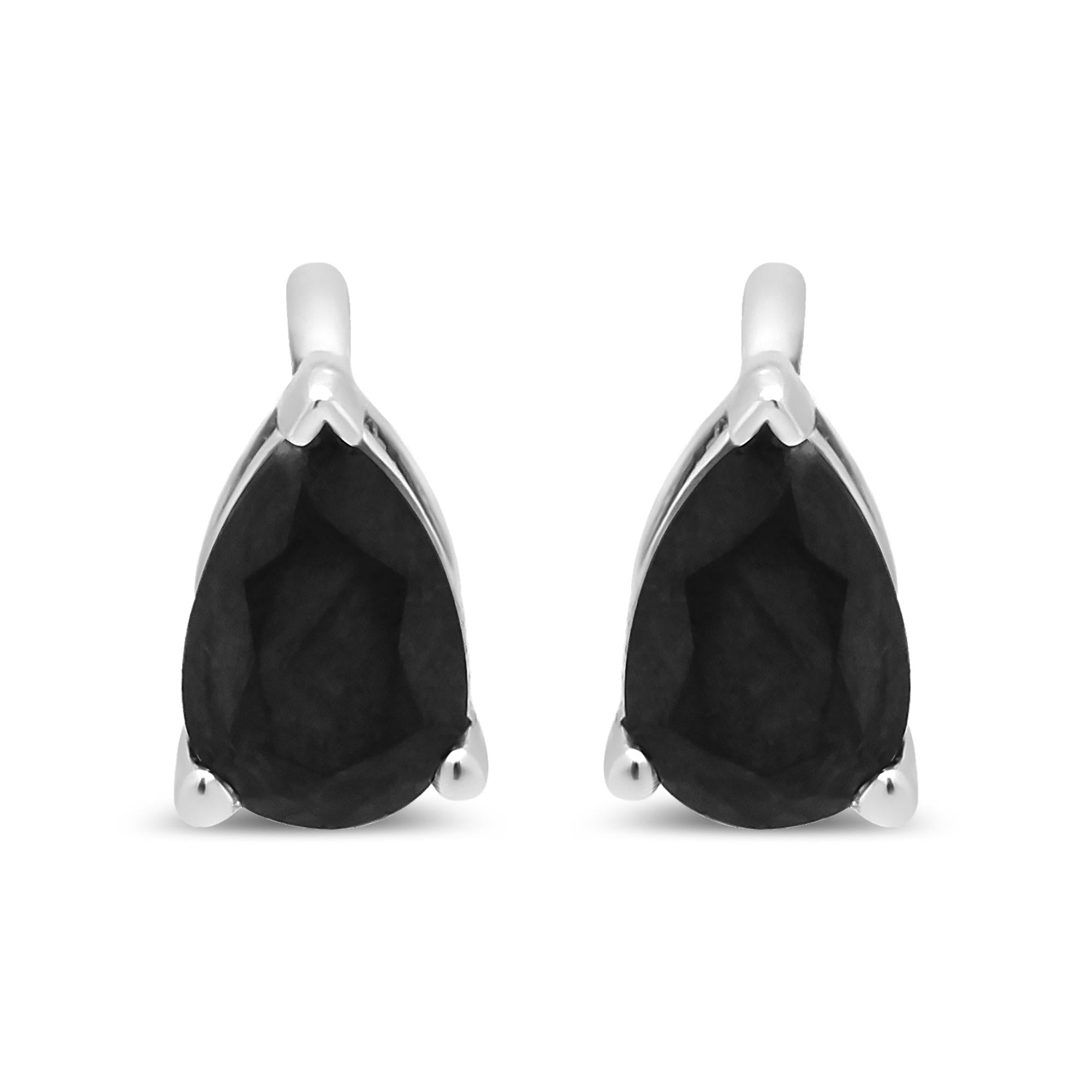 Aretes de oro blanco de 14 quilates con solitario de diamante negro en forma de pera de 3 puntas (color negro, claridad VS2-SI1) - Friggin Jewelry