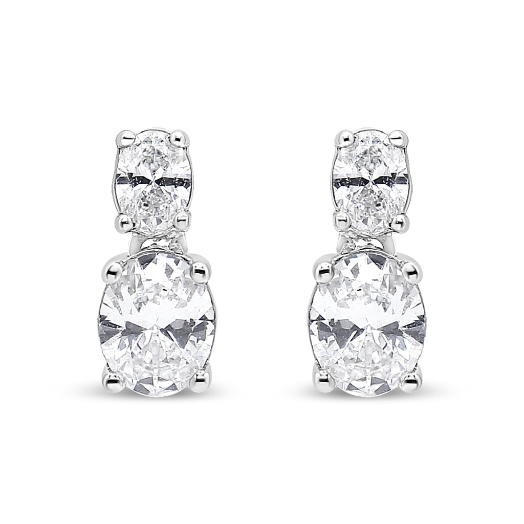 14K White Gold 1.0 Cttw Oval Lab Grown Diamond 2 Stone Drop and Dangle Stud Earrings (G-H Color, VS2-SI1 Clarity) - Friggin Jewelry
