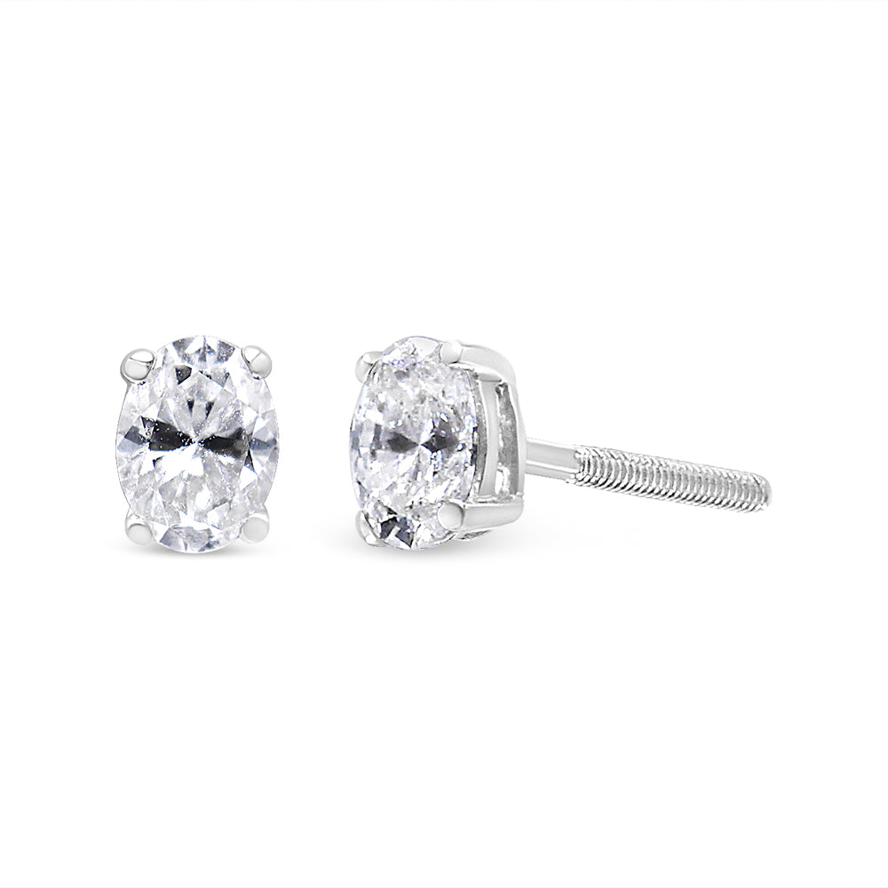 Aretes de oro blanco de 14 quilates con diamantes solitarios ovalados cultivados en laboratorio (color FG, claridad VS2-SI1) - Friggin Jewelry