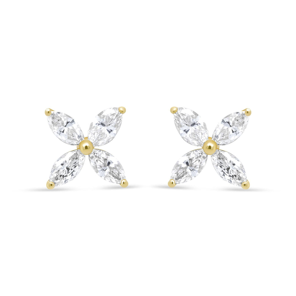 14K Gold Marquise Diamond 8 Stone Floral Leaf Stud Earrings (I-J Color, SI2-I1 Clarity) - Friggin Jewelry