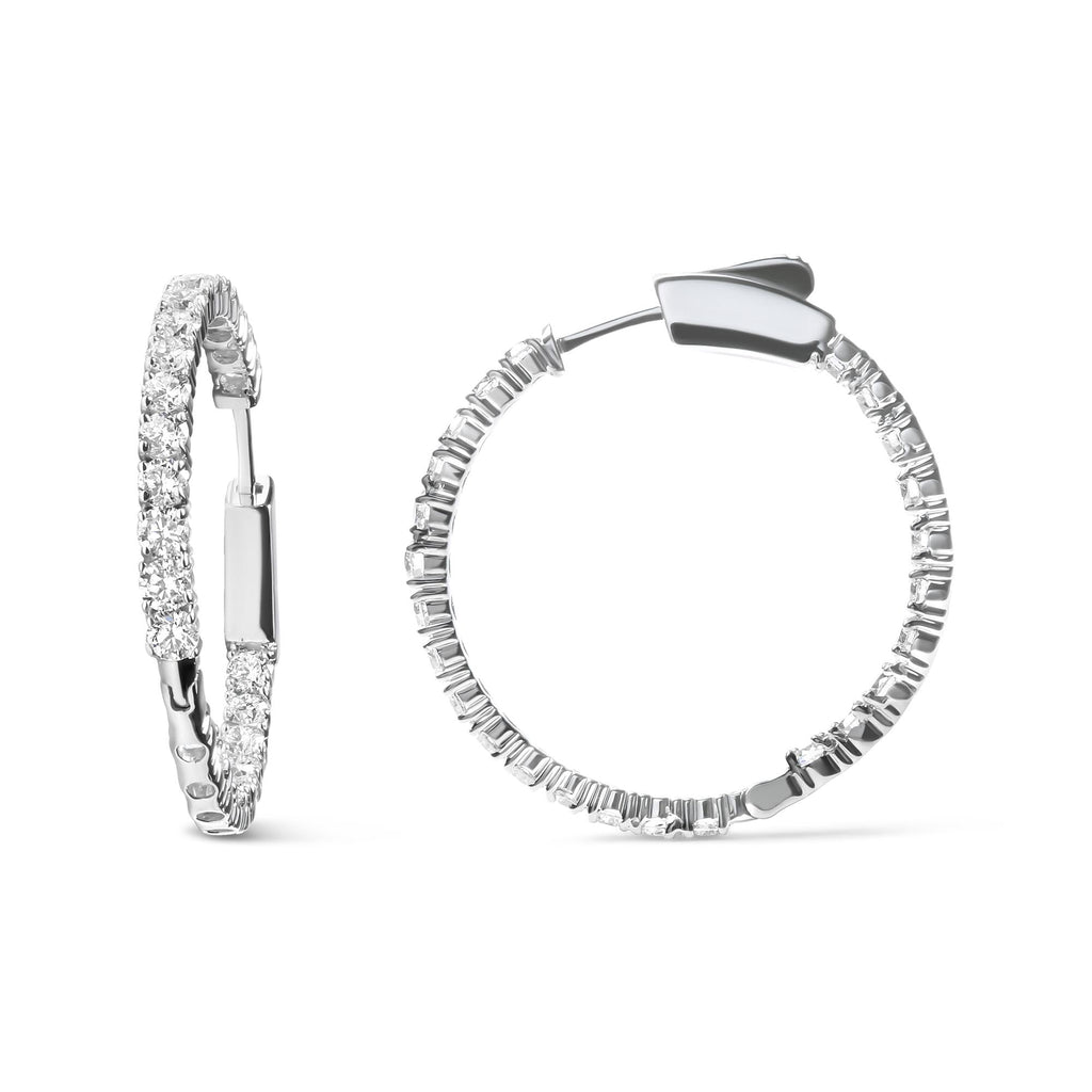 Orecchini a cerchio in oro bianco 14 carati con diamanti coltivati ​​in laboratorio Inside Out da 1,0 carati (colore FG, purezza VS1-VS2) - Friggin Jewelry