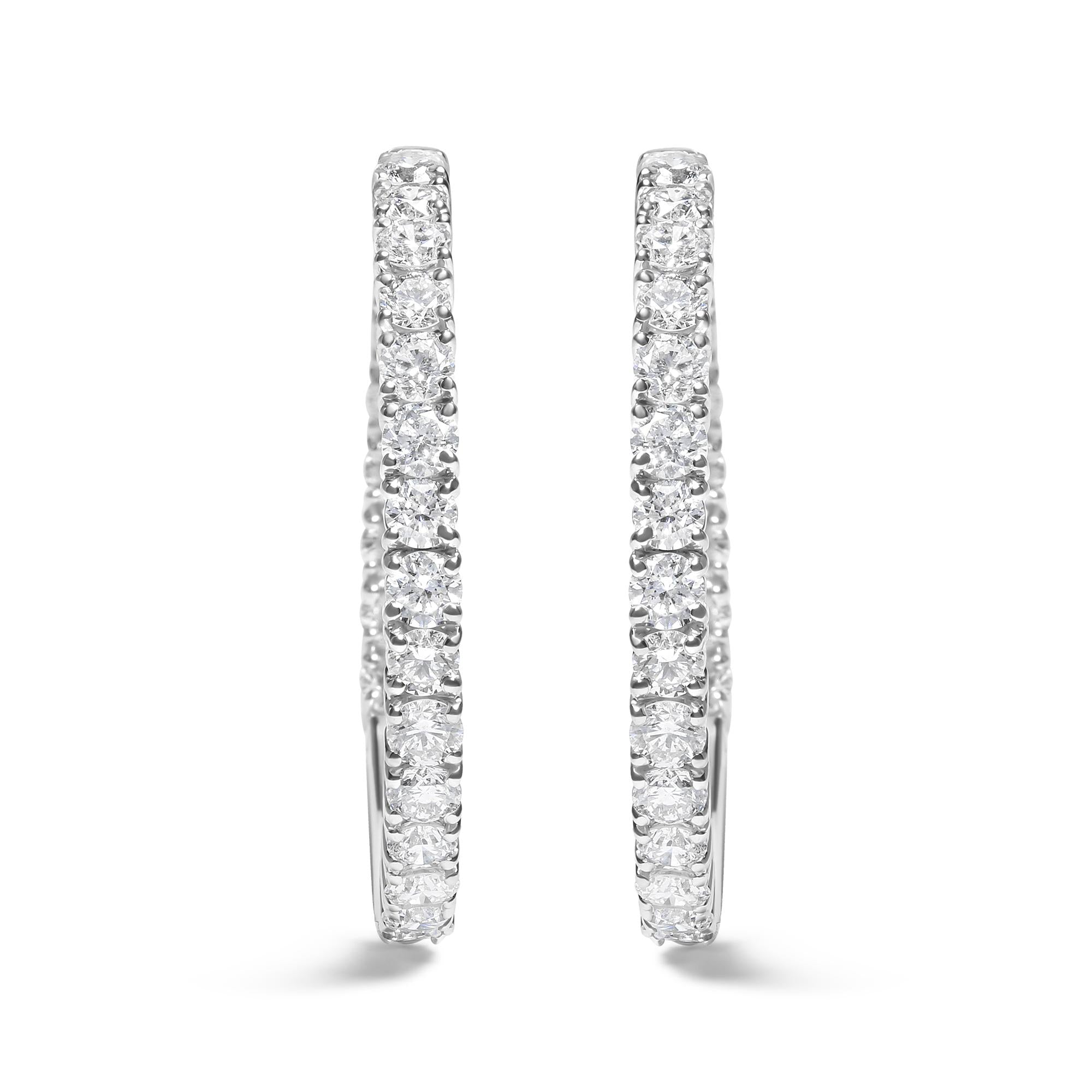 14K White Gold 5.00 Cttw Lab Grown Diamond Inside Out Hoop Earrings (F-G Color, VS1-VS2 Clarity) - Friggin Jewelry