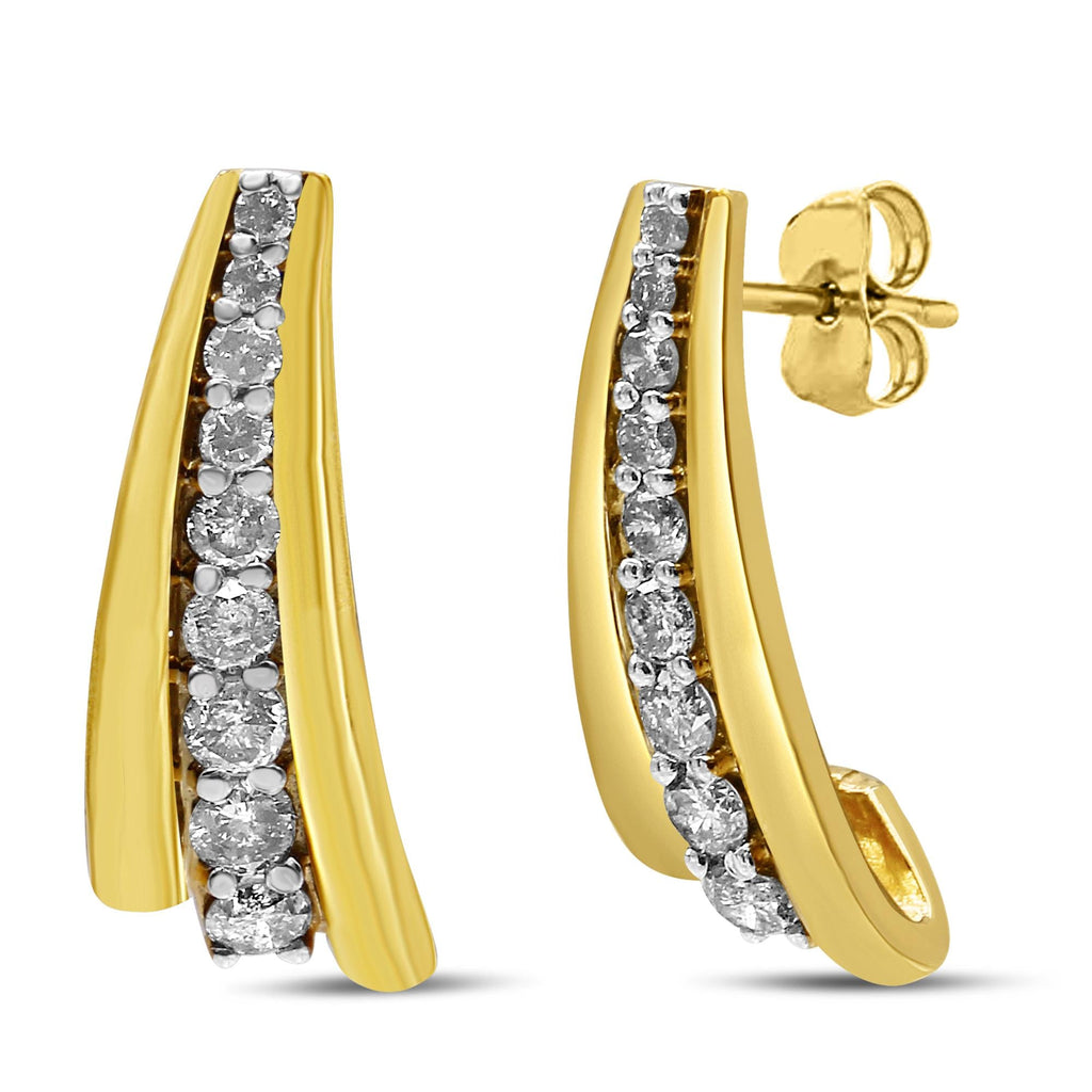 10K Yellow Gold Plated .925 Sterling Silver 1.00 Cttw Round Diamond Graduated Huggie Stud Earrings (I-J Color, I2-I3 Clarity) - Friggin Jewelry