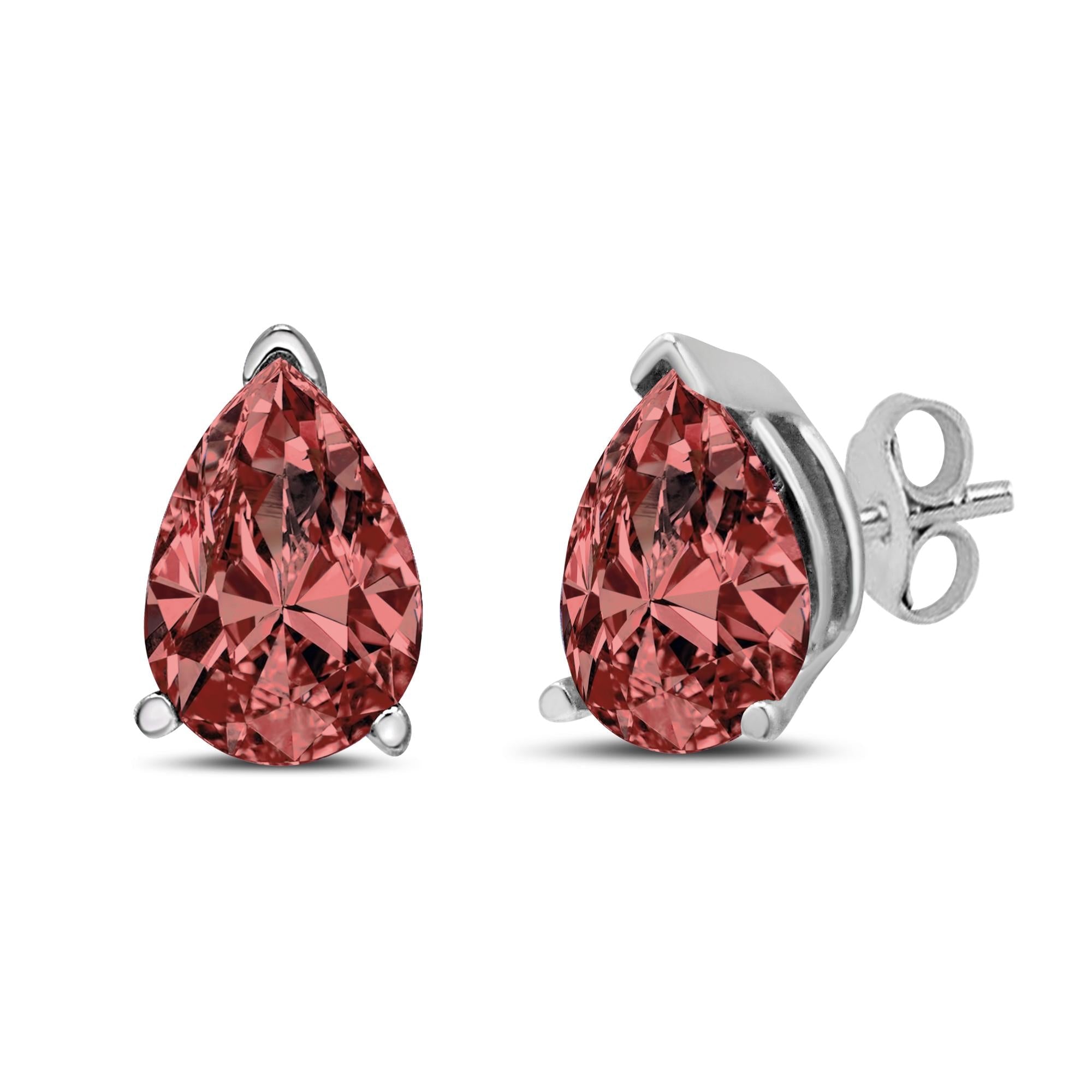 14K White Gold 1/2 Cttw Lab Grown Pink Pear Diamond 3 Prong Set Martini Solitaire Stud Earrings (Pink Color, VS2-SI1 Clarity) - Friggin Jewelry
