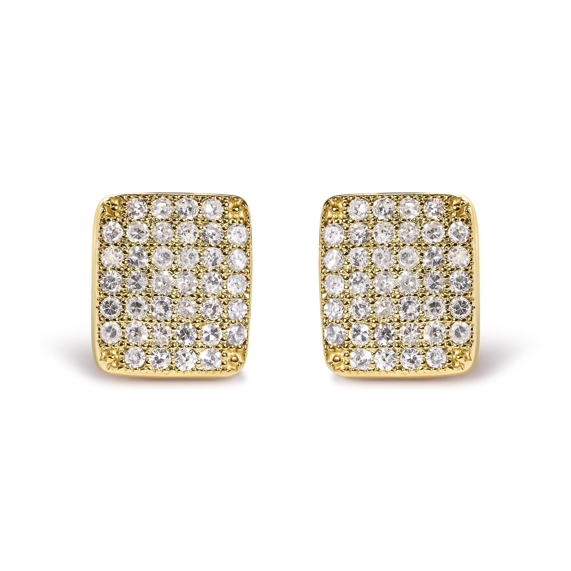 Aretes de oro amarillo de 14 quilates con diamantes de 1/2 quilates en forma de racimo compuesto (color IJ, claridad I1-I2) - Friggin Jewelry