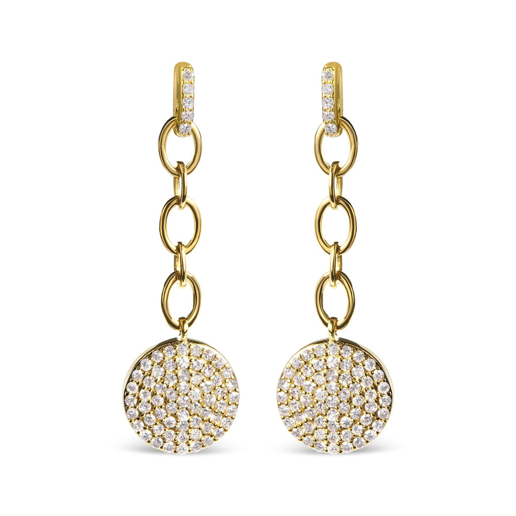 14K Yellow Gold 1.0 Cttw Diamond Chain Cluster Dangle Chain Earrings (I-J Color, I1-I2 Clarity) - Friggin Jewelry