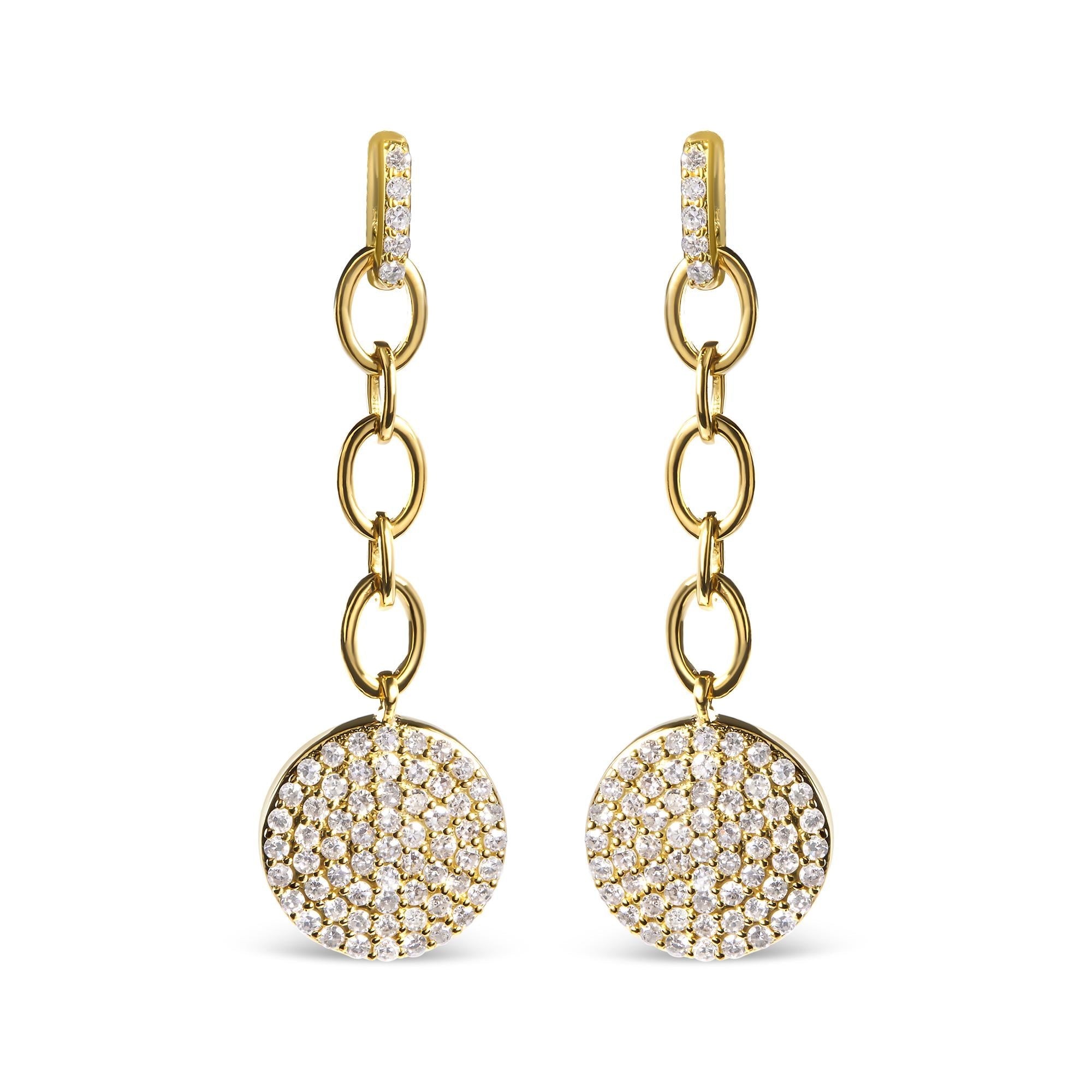 14K Yellow Gold 1.0 Cttw Diamond Chain Cluster Dangle Chain Earrings (I-J Color, I1-I2 Clarity) - Friggin Jewelry