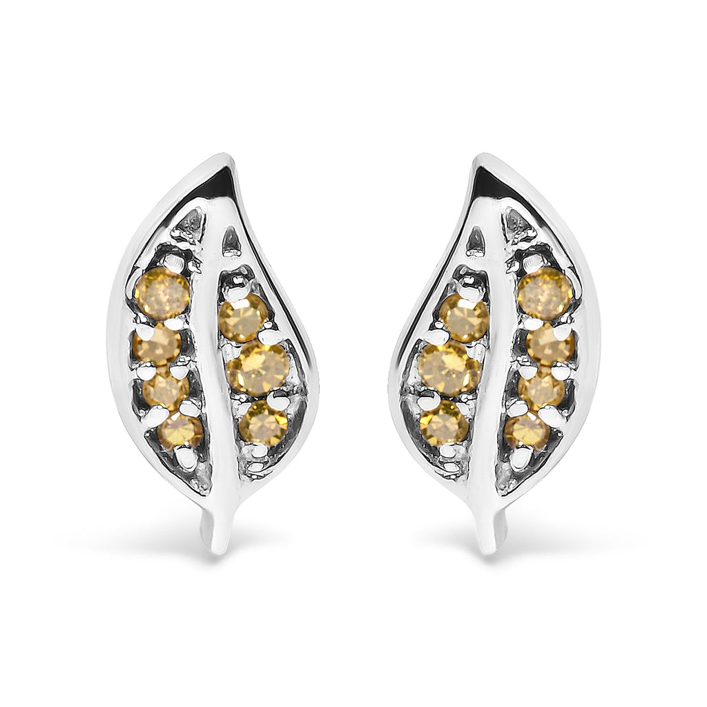 Pendientes de plata de ley 925 con detalle de hoja de diamante amarillo (color amarillo, claridad SI1-SI2) - Friggin Jewelry