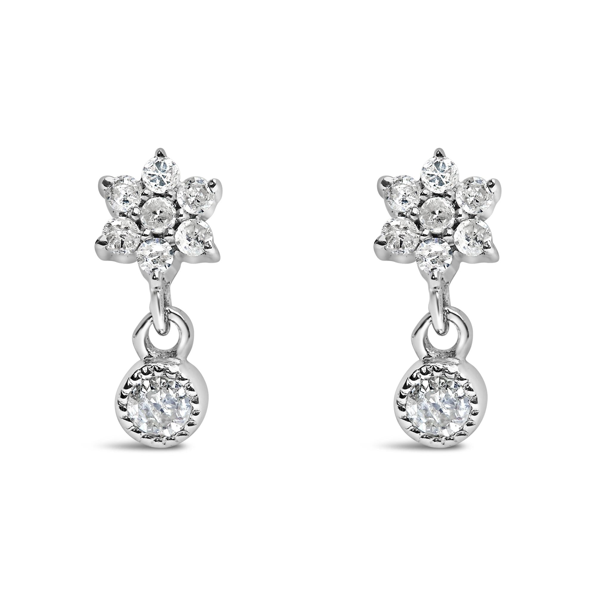 Pendientes colgantes de estrella con bisel y diamantes de 1/10 quilates en plata de ley 925 (color IJ, claridad I2-I3) - Friggin Jewelry