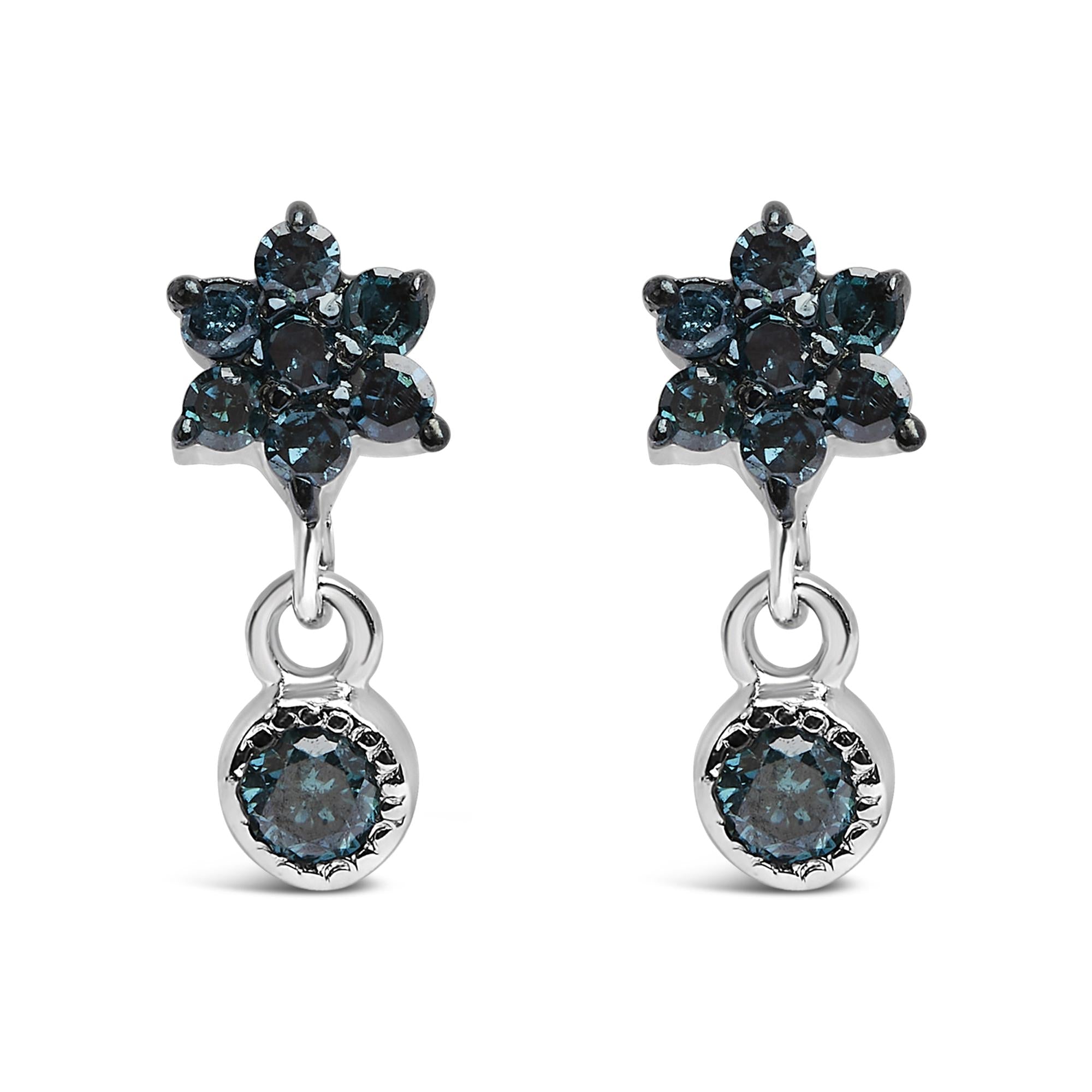 Pendientes colgantes de estrella con bisel y diamantes azules de 1/10 quilates en plata de ley 925 (color azul, claridad I2-I3) - Friggin Jewelry