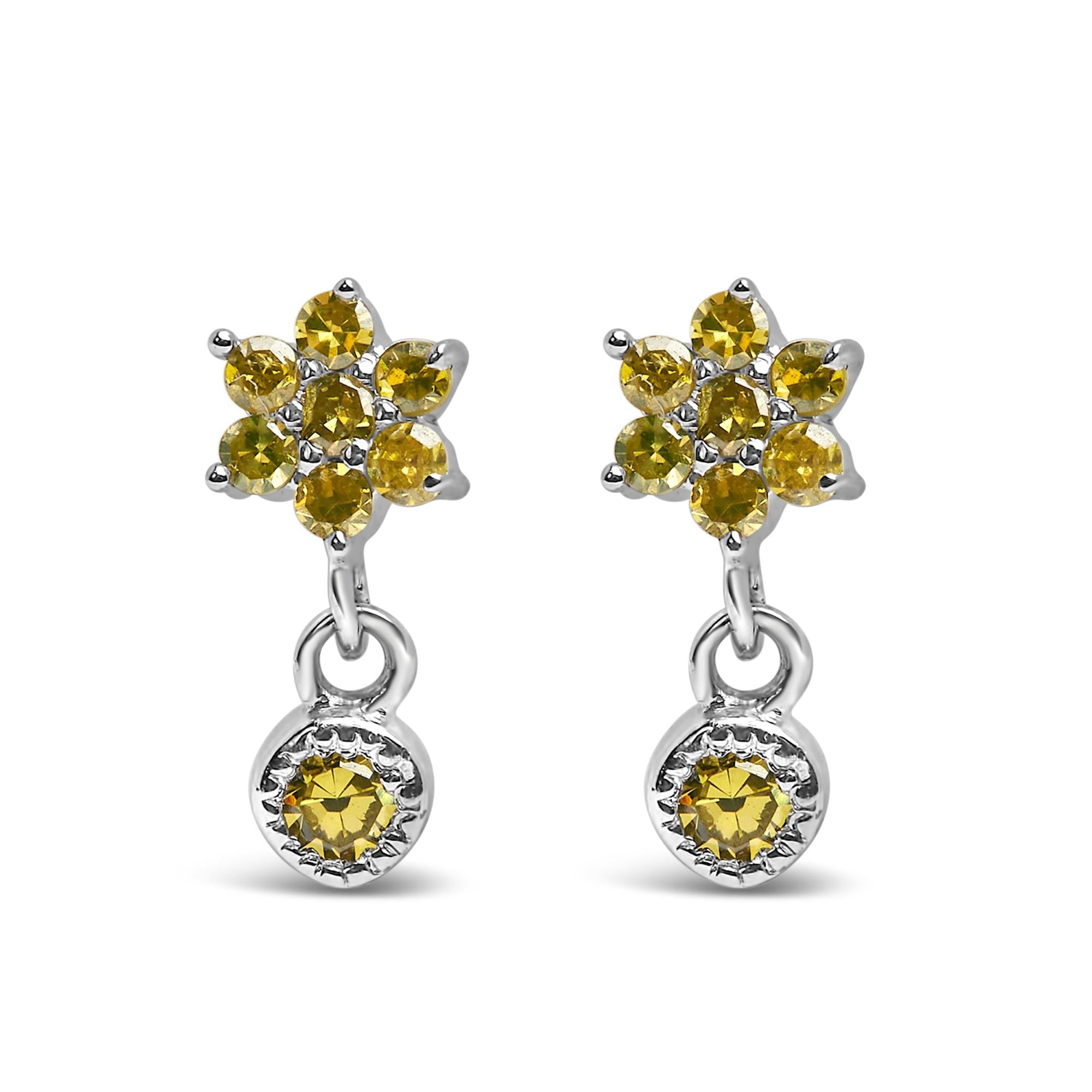 Pendientes colgantes con forma de estrella y bisel de diamantes amarillos de 1/10 quilates en plata de ley 925 (color amarillo, claridad I2-I3) - Friggin Jewelry