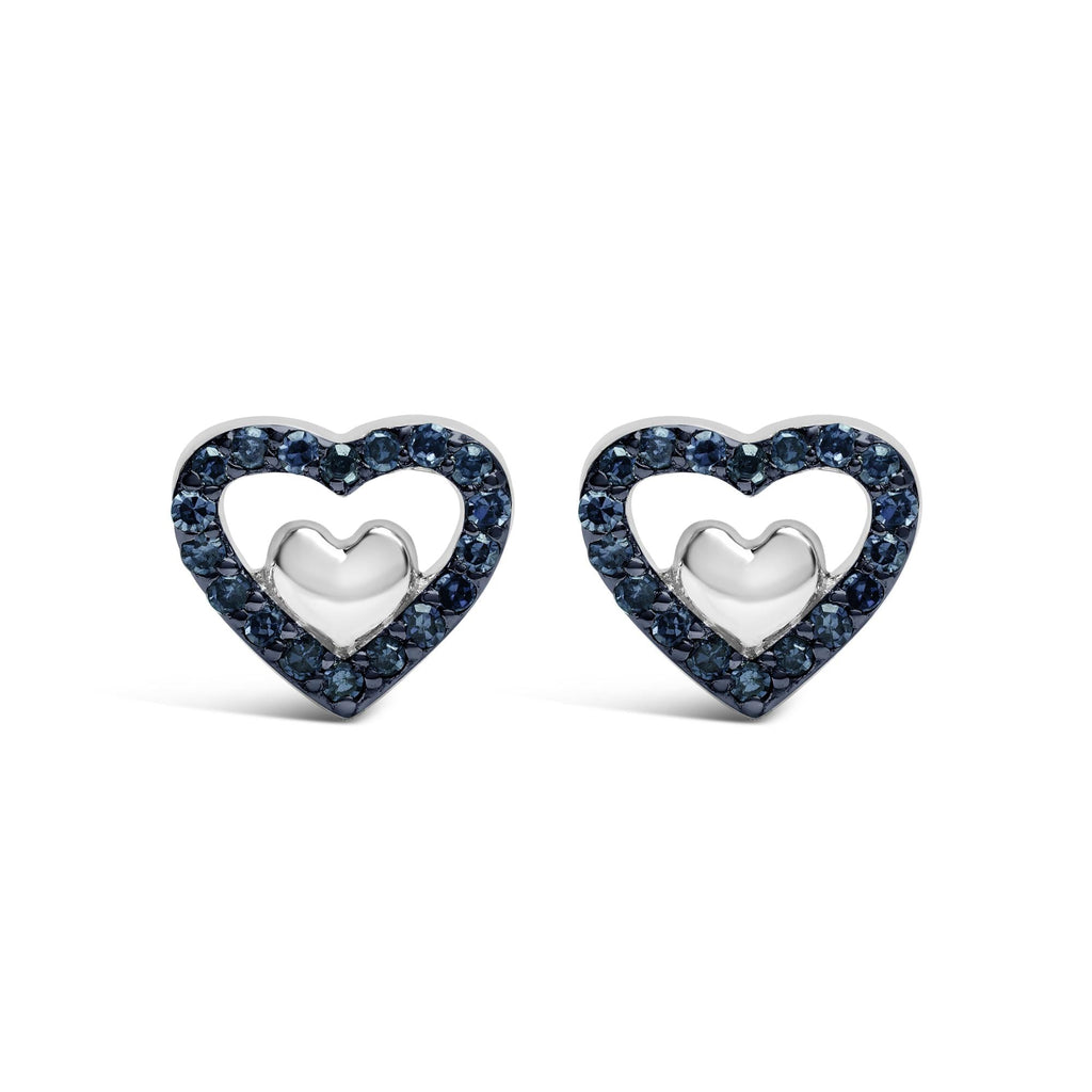 Pendientes de botón con doble corazón abierto de diamantes de 1/6 quilates en plata de ley 925 (color del diamante a elegir) - Friggin Jewelry