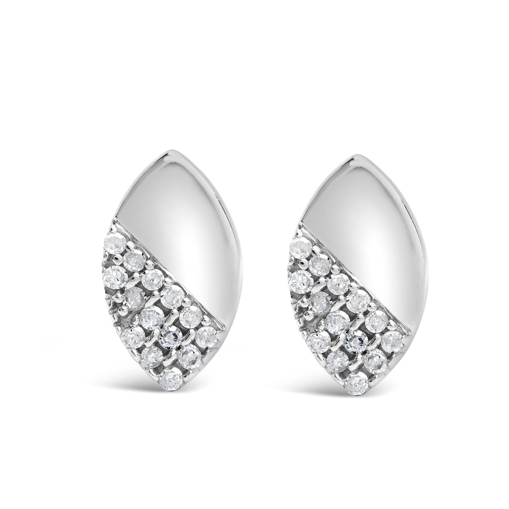 925 Sterling Silver 1/6 Cttw Diamond and Mirror Polish Pear Shape Stud Earrings (I-J Color, I2-I3 Clarity) - Friggin Jewelry