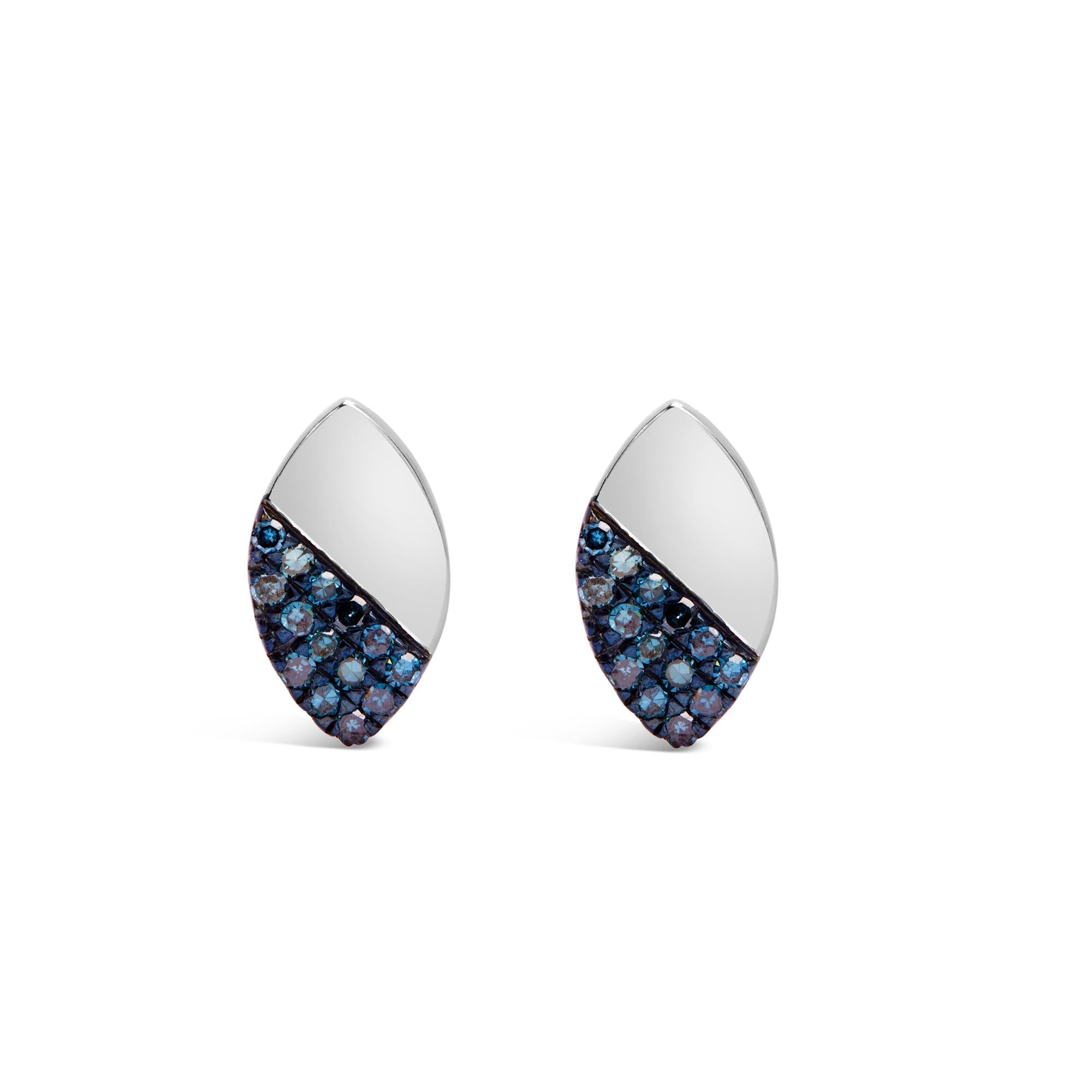 Pendientes de plata de ley 925 con forma de pera, de 1/6 quilates, con diamante azul y pulido espejo (color azul tratado, claridad I2-I3) - Friggin Jewelry